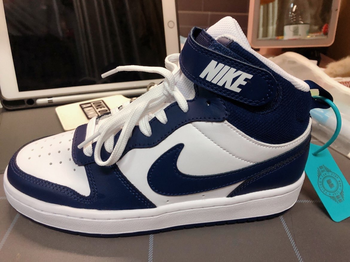 nike court borough mid 2 小黑曜石 中帮 板鞋 gs 蓝白