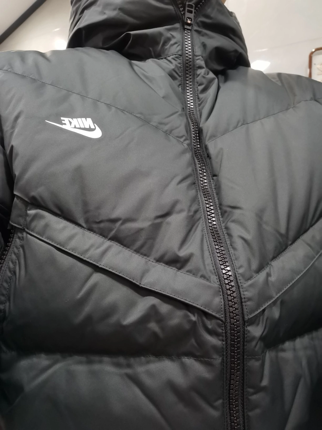 custom review-Nike Men
s Logo Print Zip Up Pocket Hooded Down Jacket Black