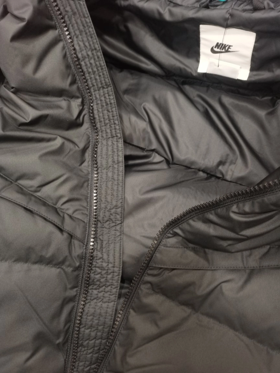custom review-Nike Men
s Logo Print Zip Up Pocket Hooded Down Jacket Black