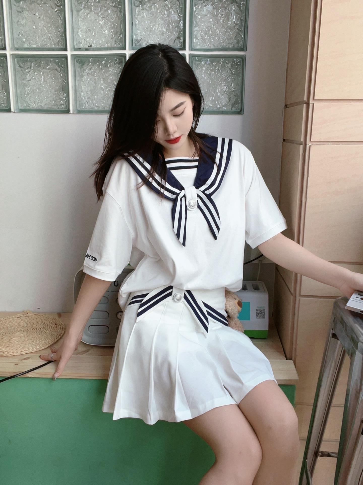 ootd甜美海军服