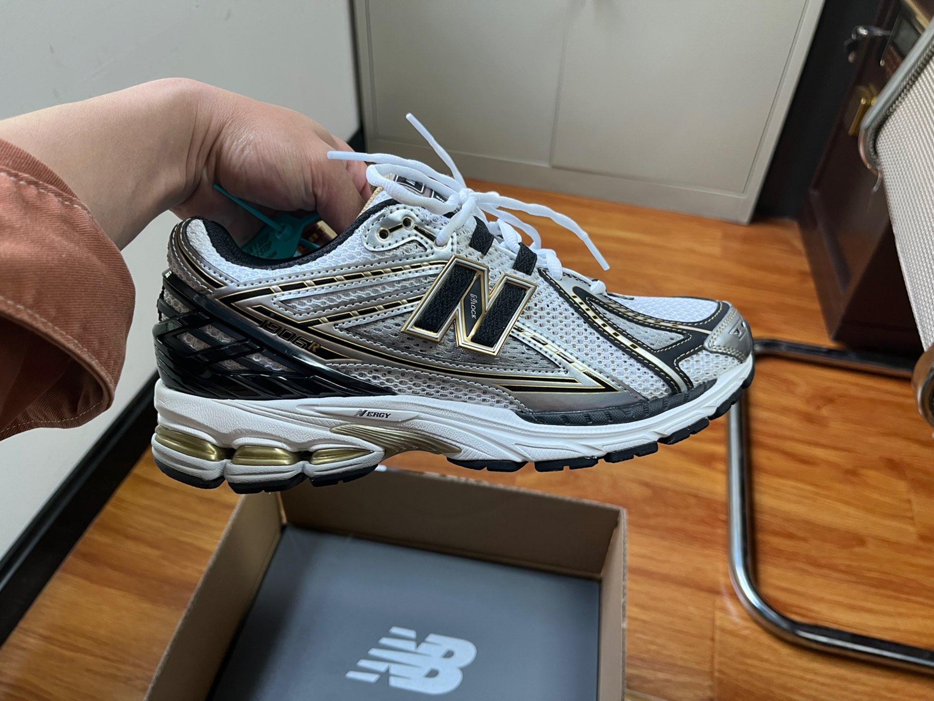 custom review-New Balance 1906R 'White/Gold' Sneakers