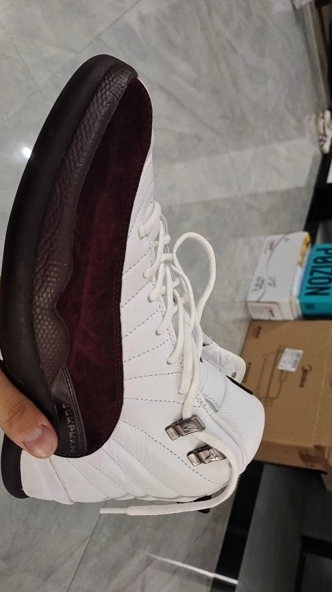 custom review-A MA MANIÉRE X JORDAN Air Jordan 12 'Белый' Высокий Топ Винтажные Баскетбольные Кроссовки Женские Белый Бургунди