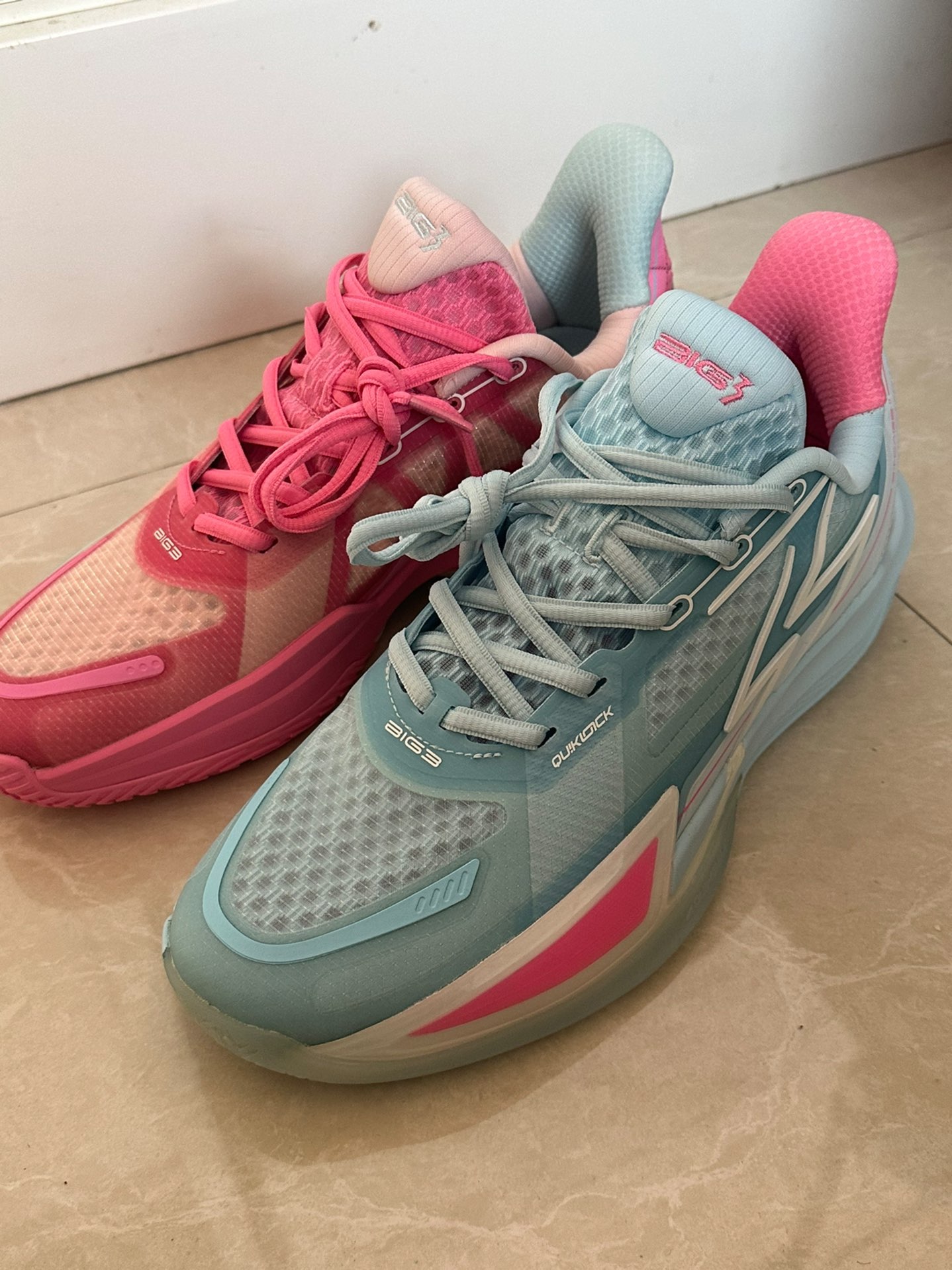 custom review-361° Big3 4.0 QUICK Basketball Shoes Unisex Low Top Blue/Pink