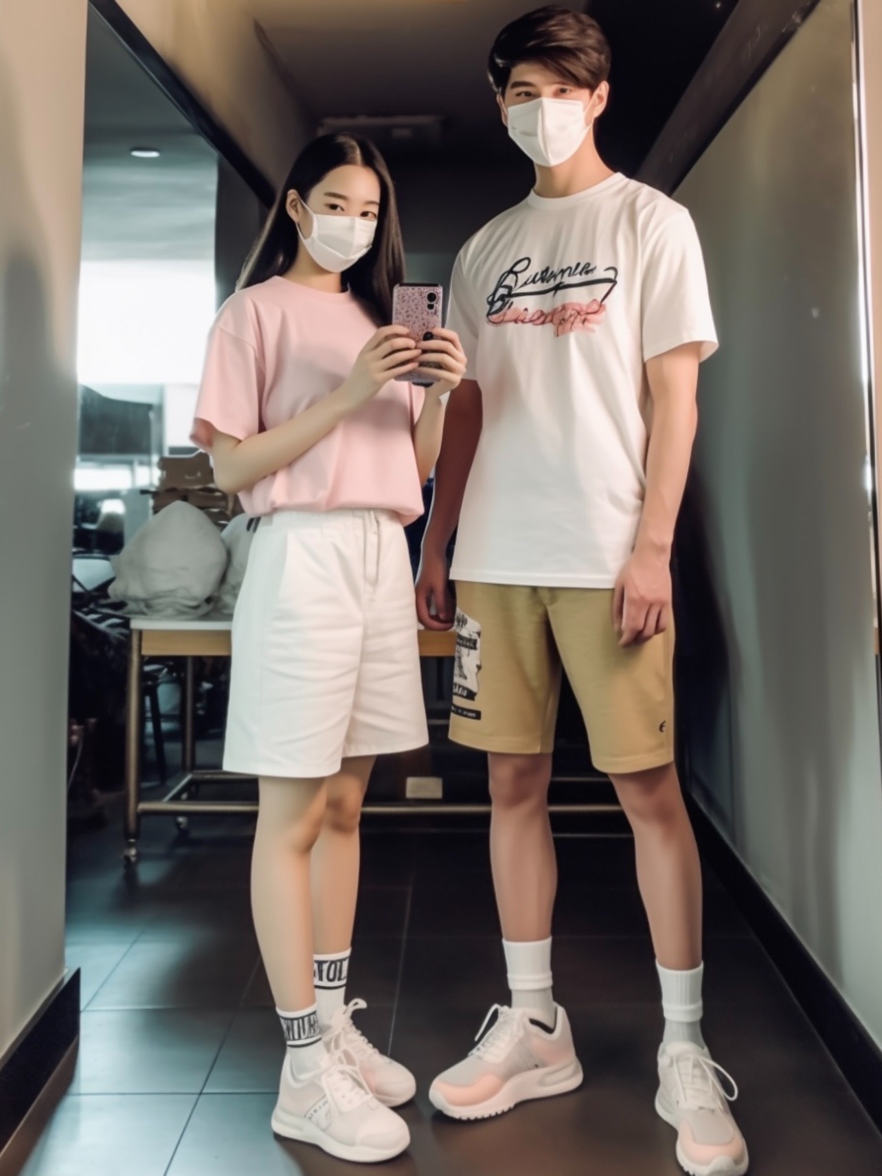 时尚情侣穿搭,夏季男生休闲风女生短裤日韩系美式ootd微胖显瘦高160cm