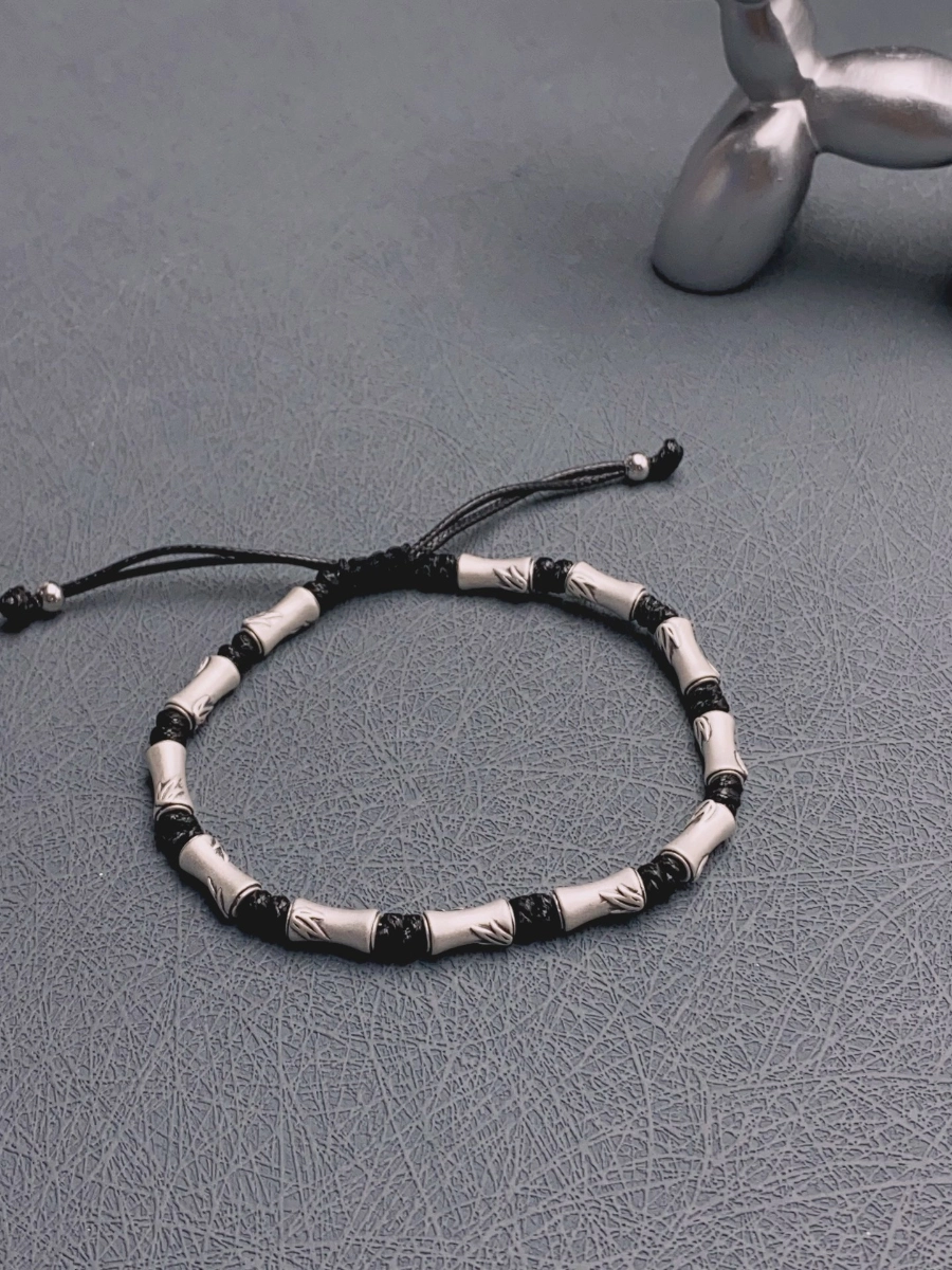 🍀竹节黑绳手链:新中式节节高升转运珠💫