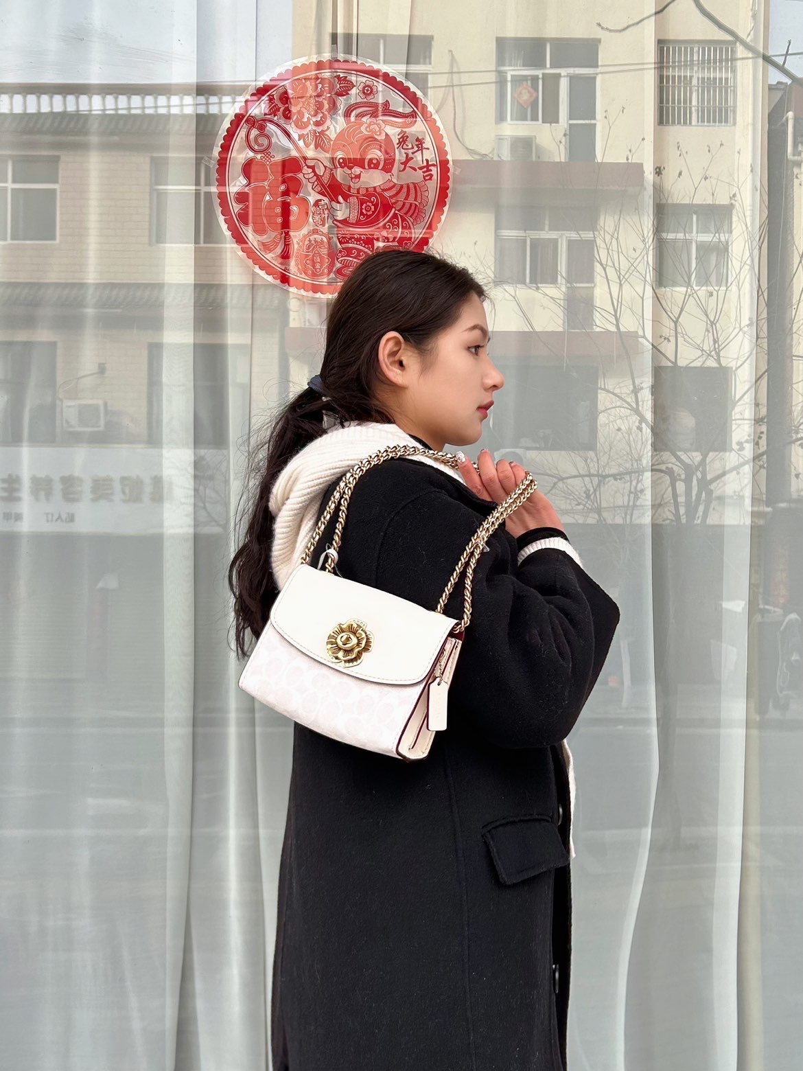 冰川白色系经典山茶花包包