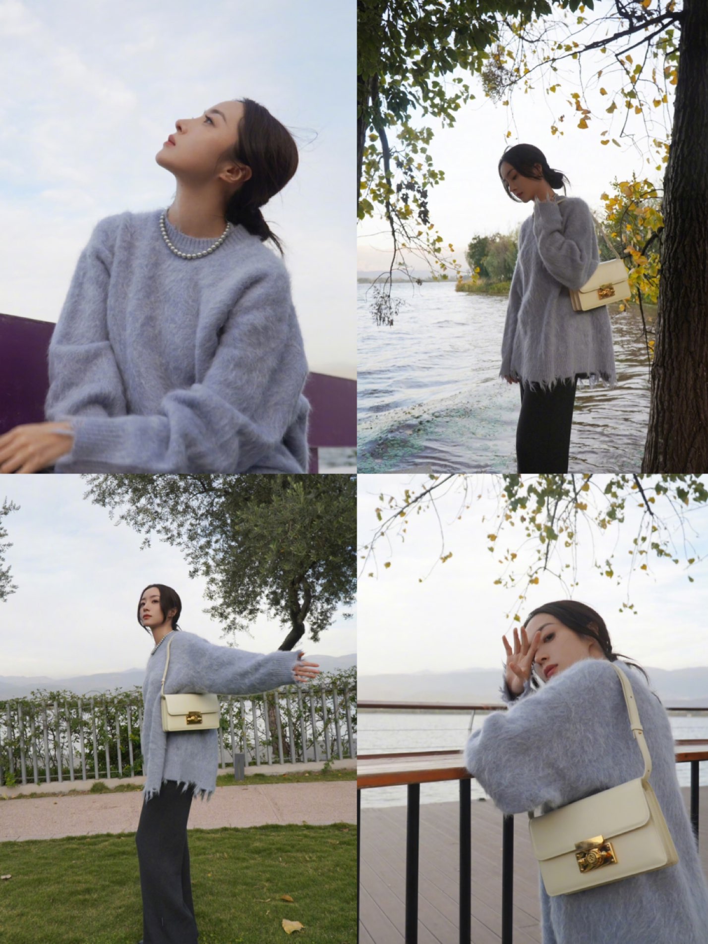 胡冰卿蓝色毛衣穿搭,有亿点点好看啊!
