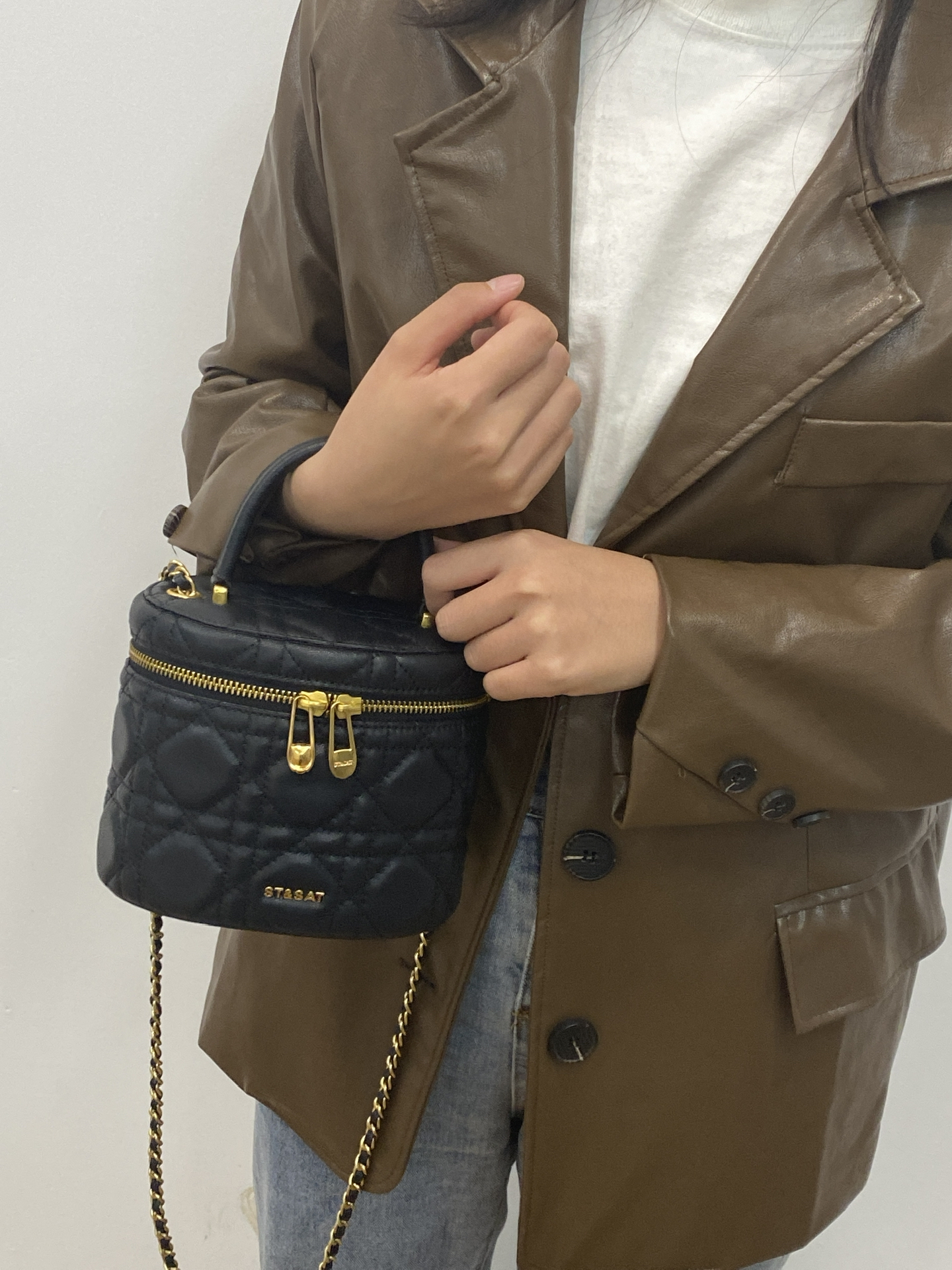 小香风菱格链条水桶包