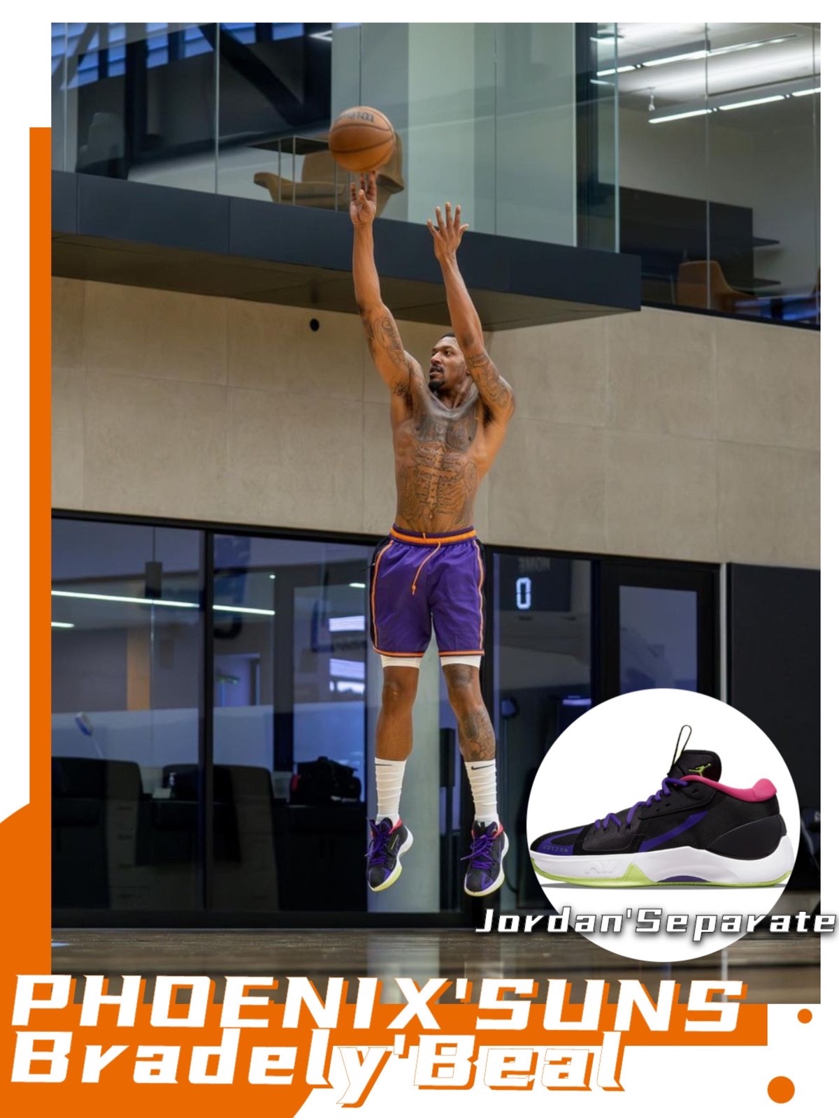 从照片上可以看出比尔出乎意料的上脚了曾经的jordan团队款球鞋