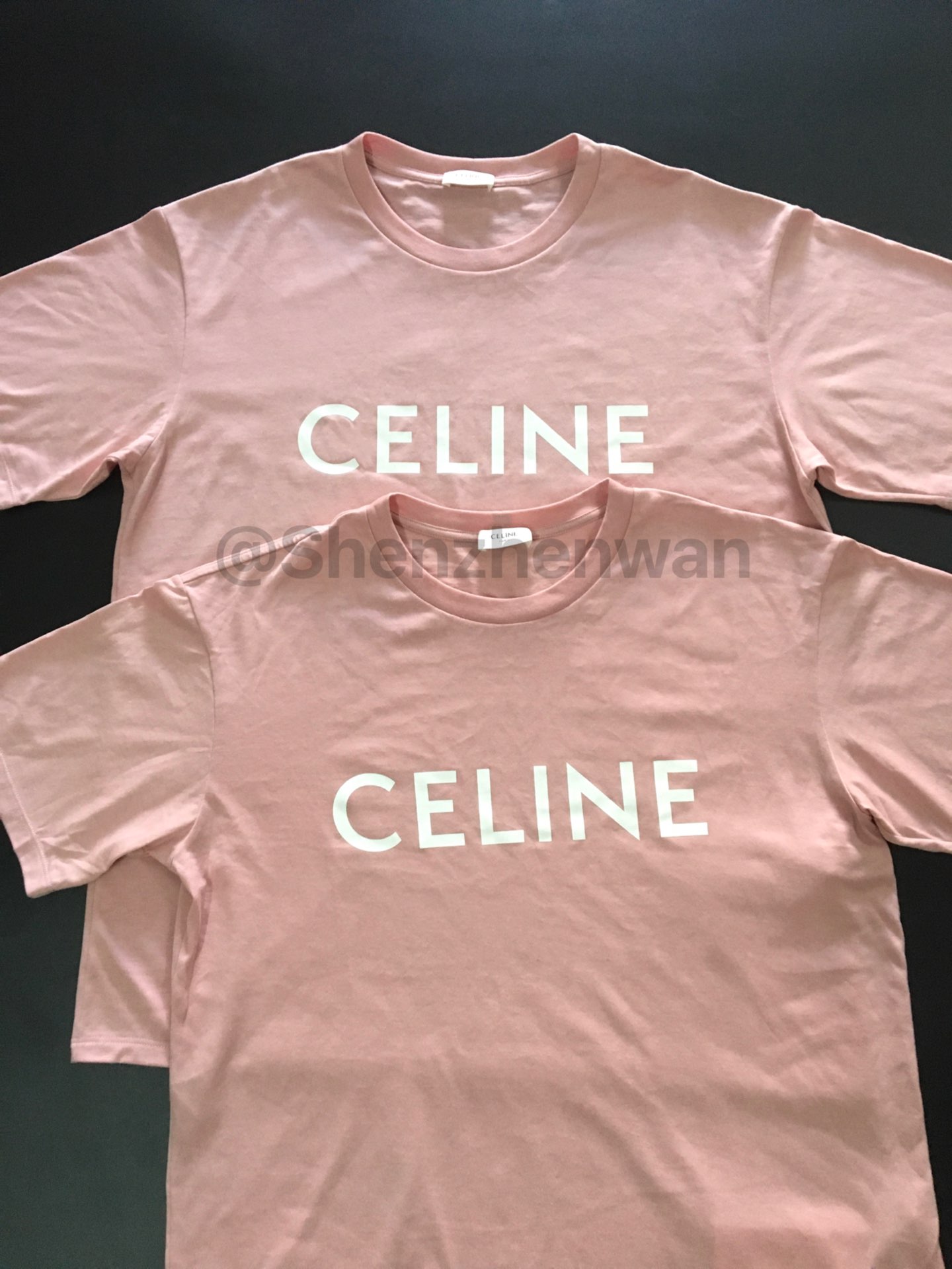 celine 思琳 经典款粉色字母logo短袖t恤