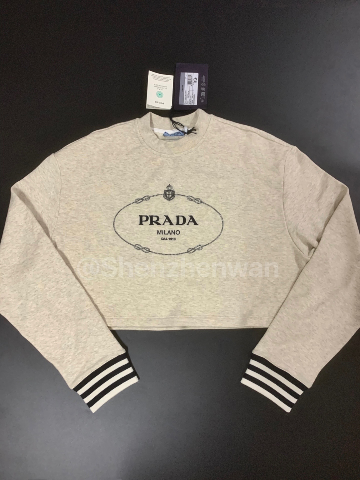 prada 普拉达 新款徽标圆领休闲长袖卫衣 米色