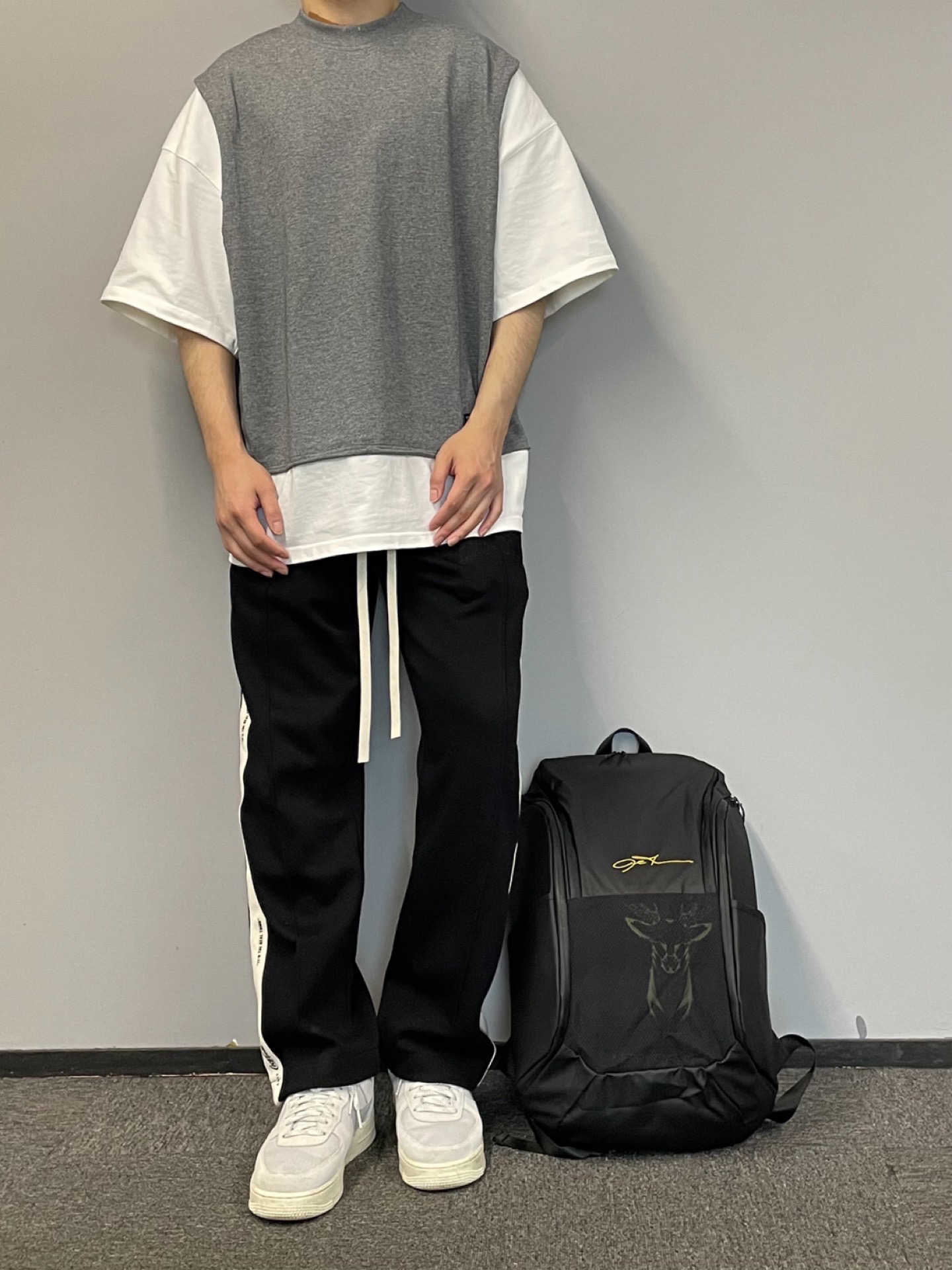 98:坎肩拼接tee 黑白灰 三色拼接7215 oversize的版型  纯棉