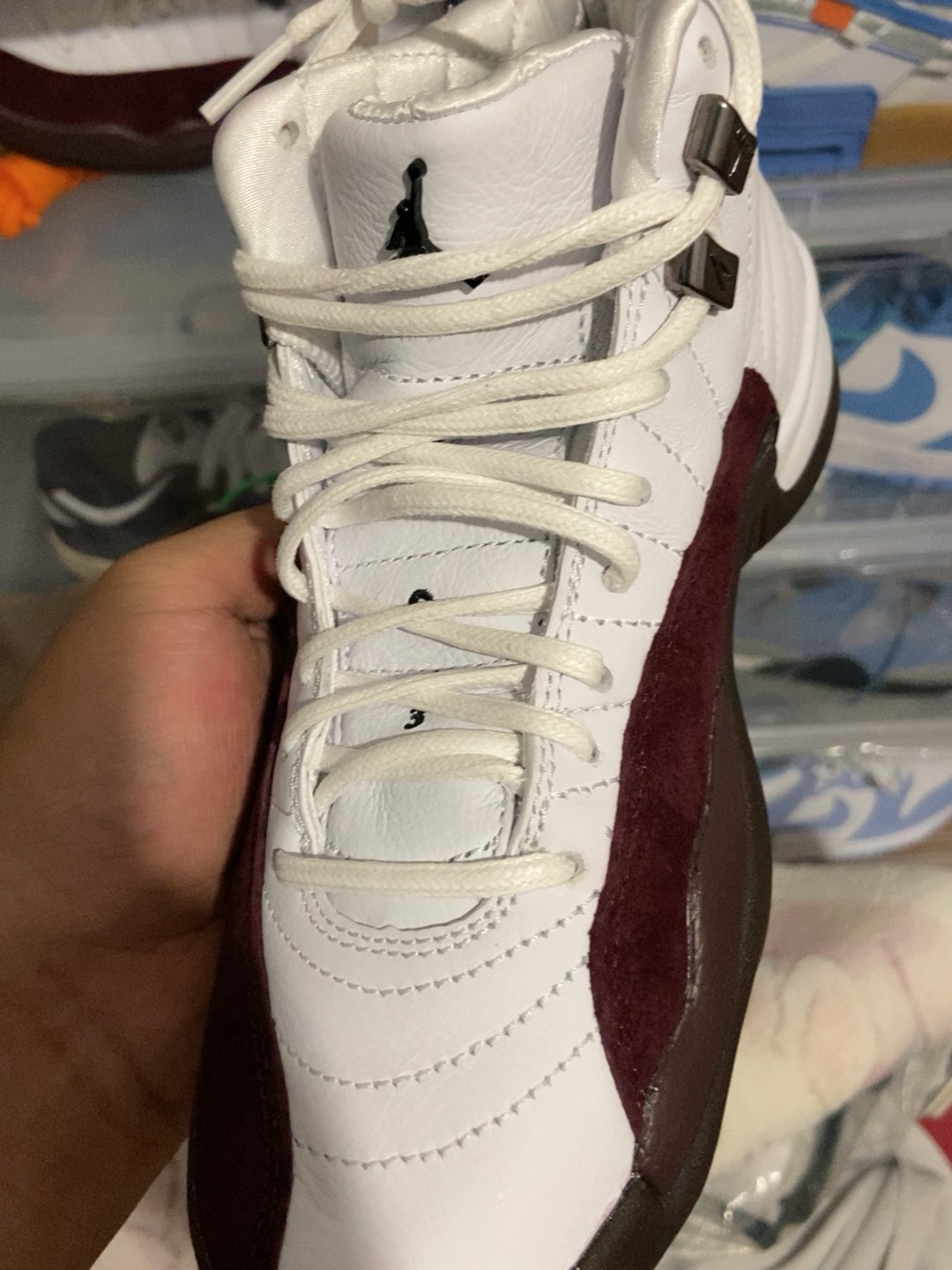 custom review-A MA MANIÉRE X JORDAN Air Jordan 12 'Белый' Высокий Топ Винтажные Баскетбольные Кроссовки Женские Белый Бургунди