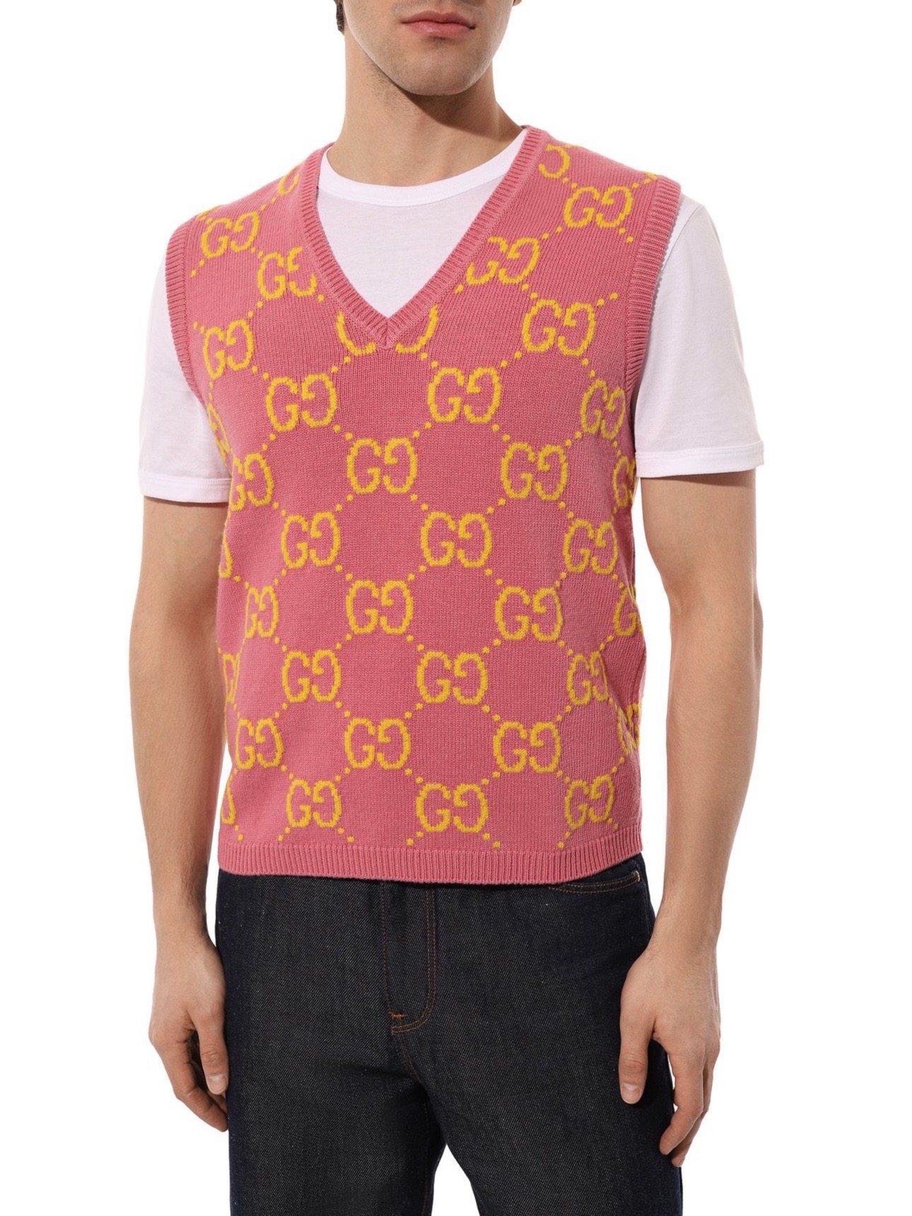 gucci 粉色gg羊毛v领背心
