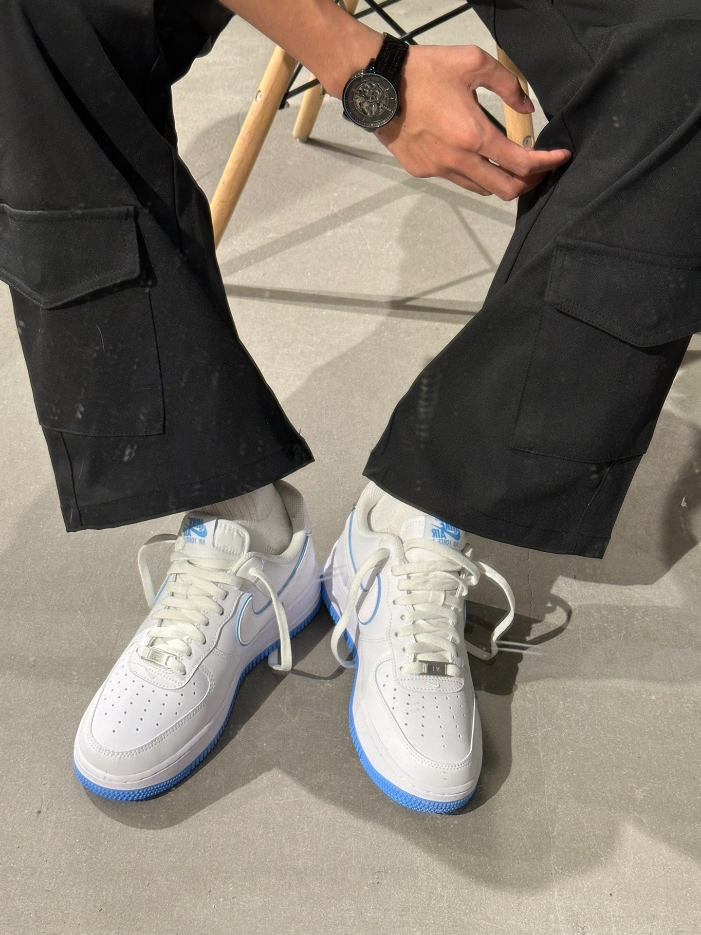 Nike Air Force 1 '07 Low White University Blue Sole US M 6.5