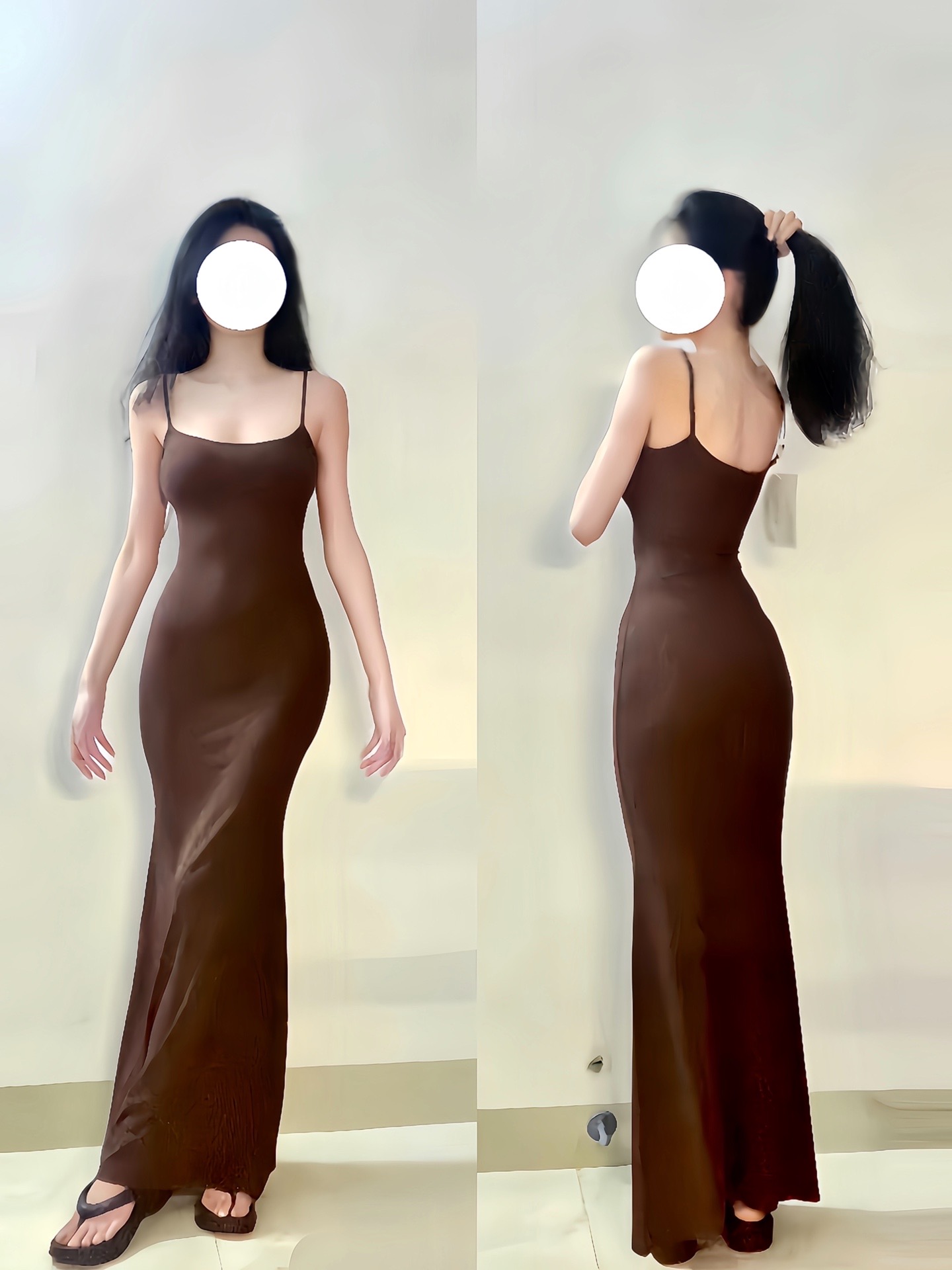 lounge long slip dress 柔软纯色修身长吊带连衣裙