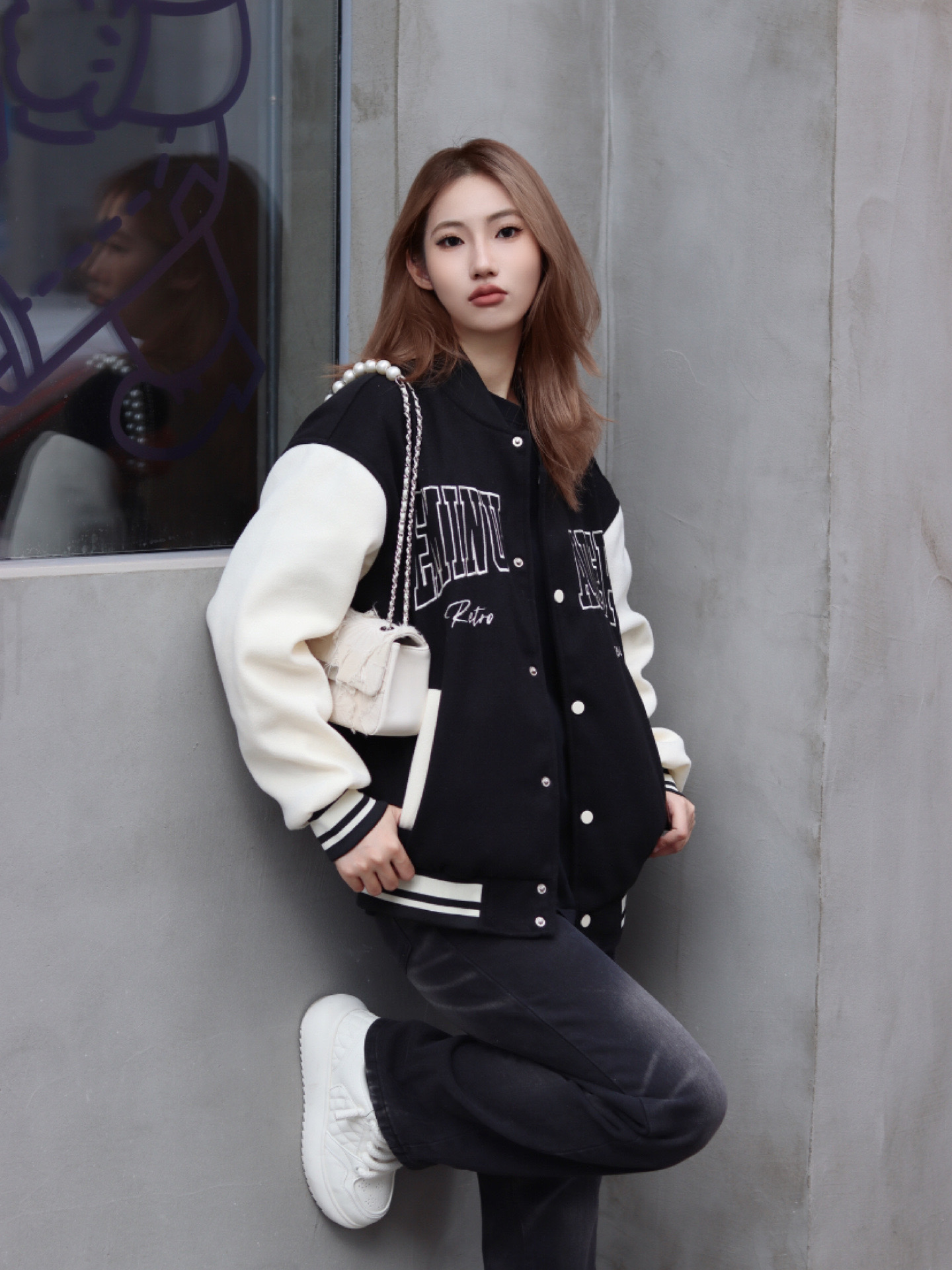 秋冬黑白穿搭 美式棒球服yyds