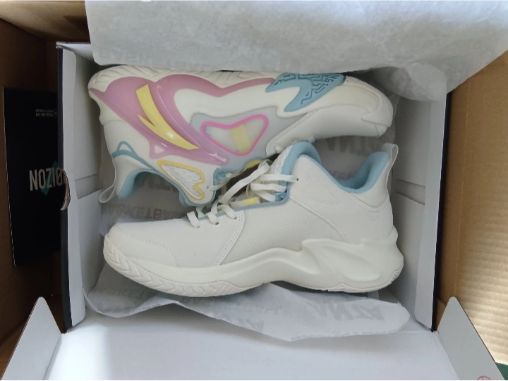 custom review-Anta Airspace 4 Anti Slip Wear Resistant Low Top Basketball Shoes Men
s White Blue Pink