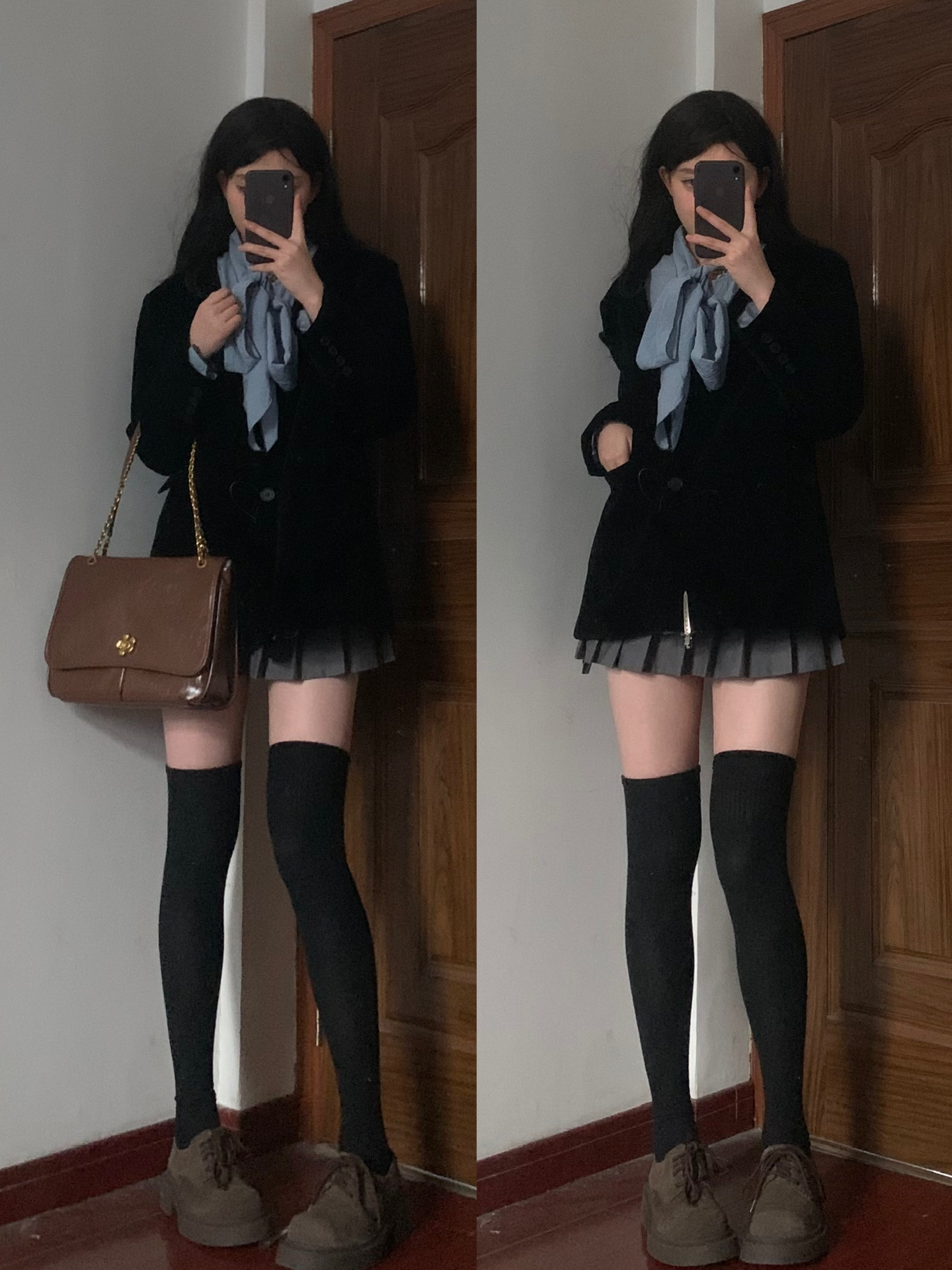 黑色西装配过膝袜绝绝子!