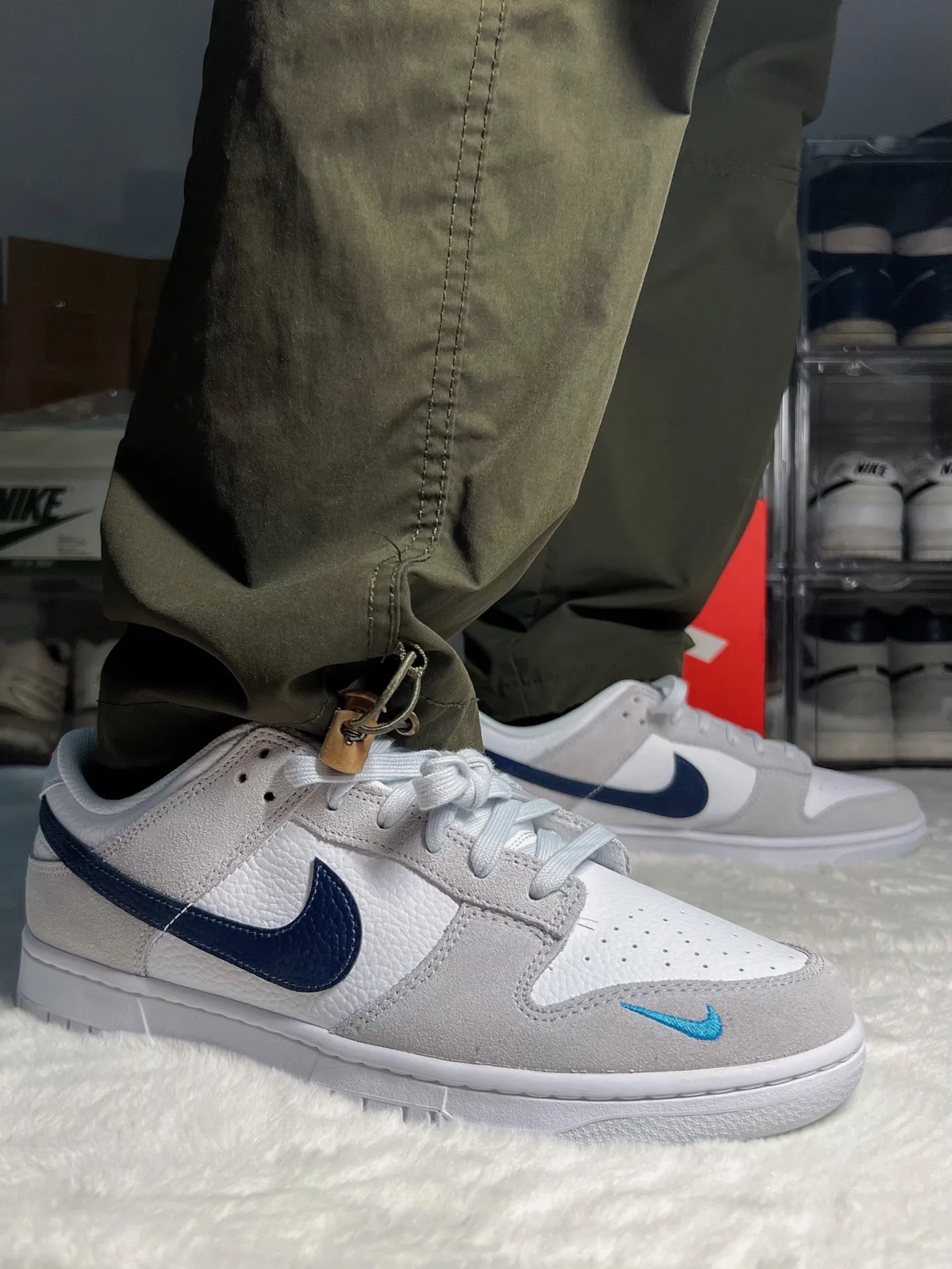 Nike Dunk Low White Grey Navy Aqua Mini Swoosh US M POIZON