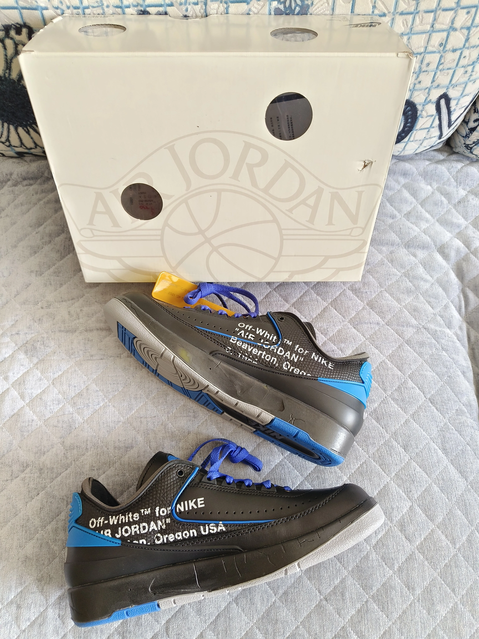 custom review-OFF WHITE X Jordan Air Jordan 2 Retro Low Black And Varsity Royal