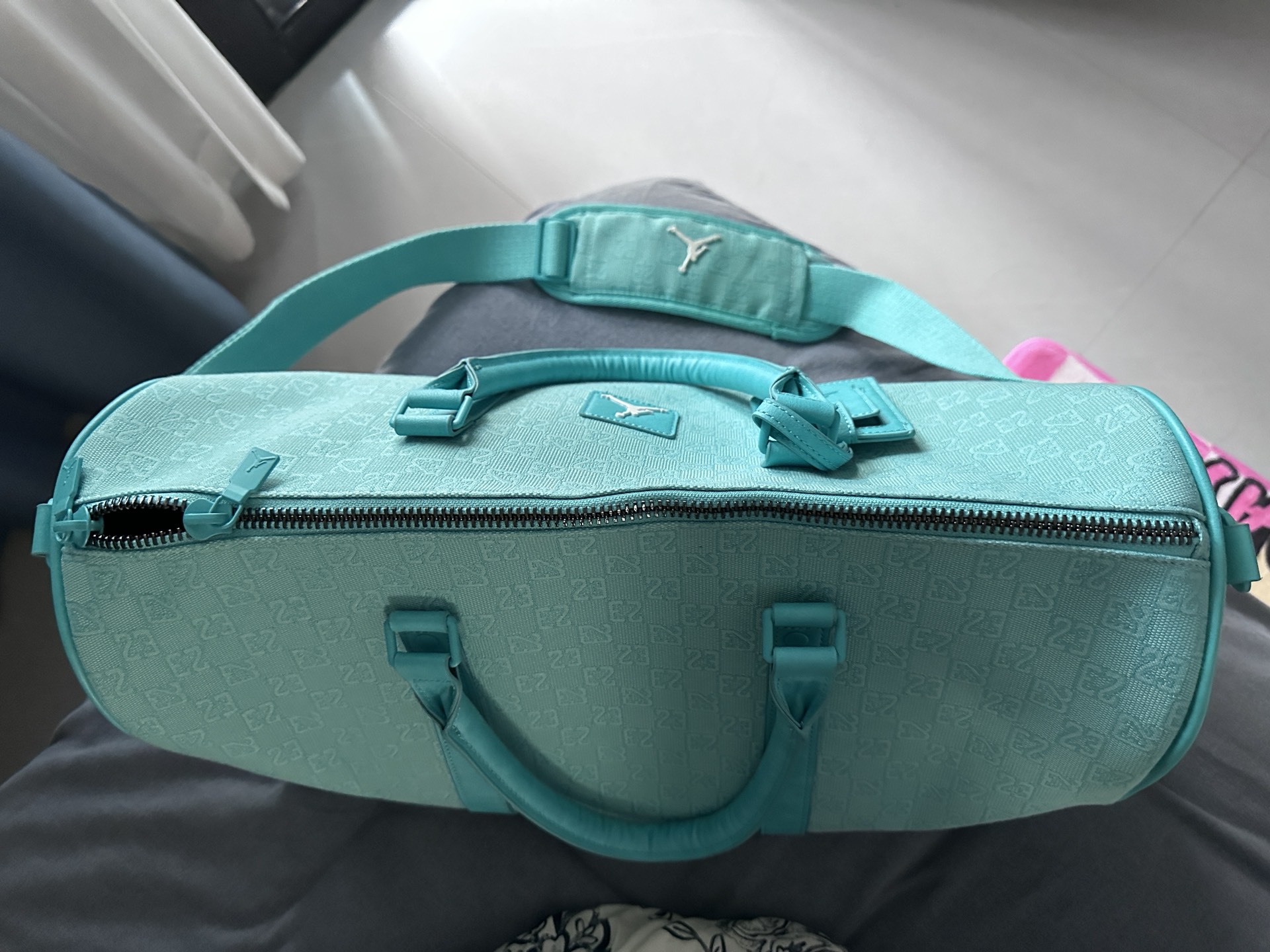 custom review-Джордан Полиэстер Одно плечо Через плечо Спортивный зал Сумка Средняя Унисекс Синий Зеленый Синий