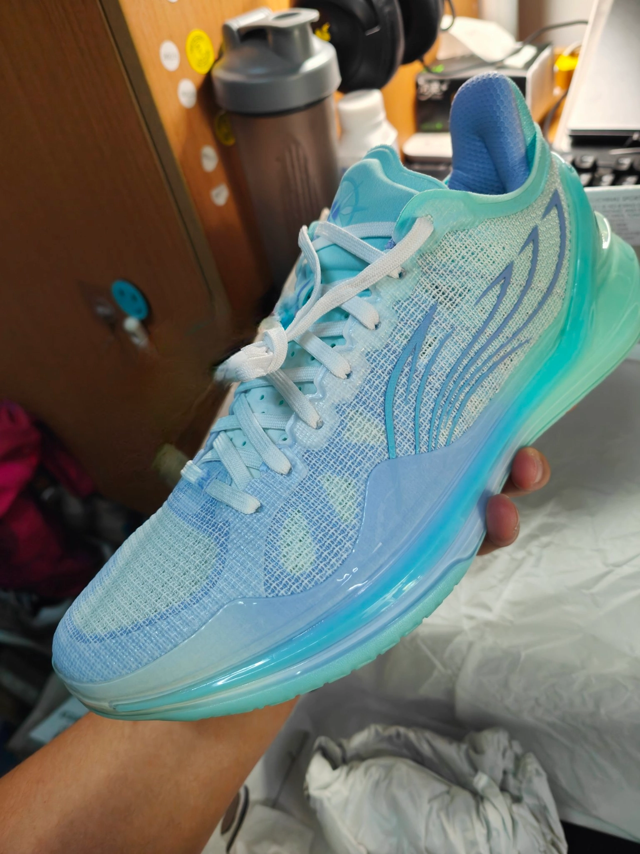 custom review-LINING Blade 4V2 Basketball Shoes Men's Low top Island Blue/Snow Cyan Purple