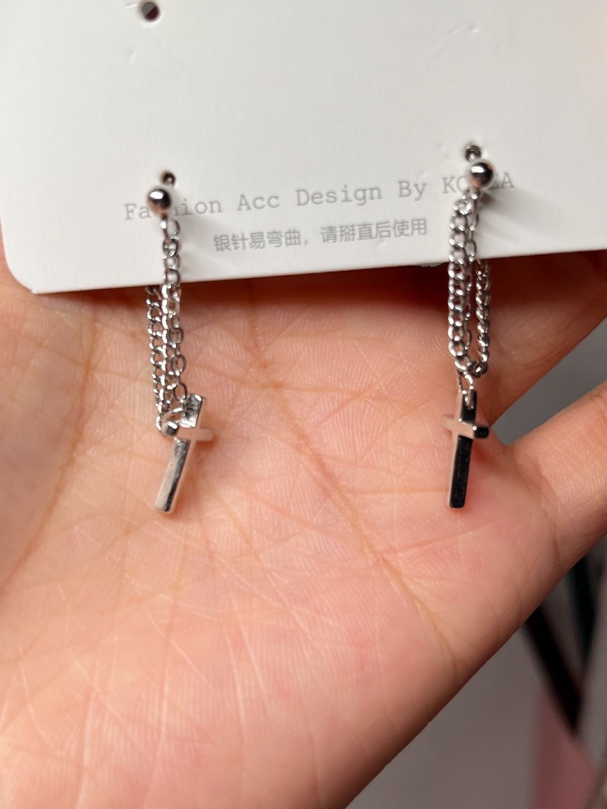 绝美足银十字架耳坠96