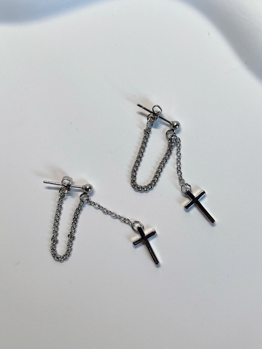 绝美足银十字架耳坠96