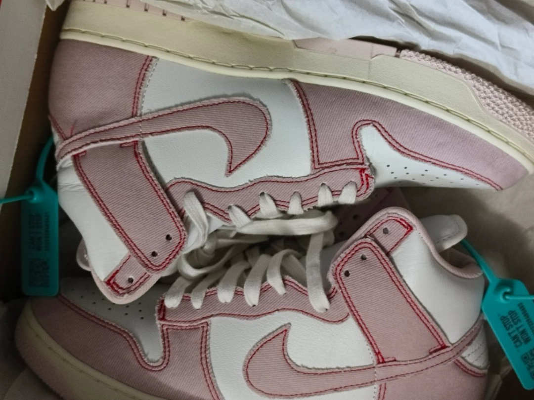 custom review-Nike Dunk High 1985 Розовый Деним Высокий Топ Скейтборд Кроссовки Унисекс Белый Розовый