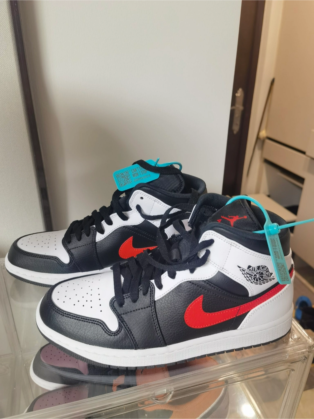 custom review-Jordan Air Jordan 1 MID Топ Винтажные баскетбольные кроссовки Унисекс Черный Белый Красный