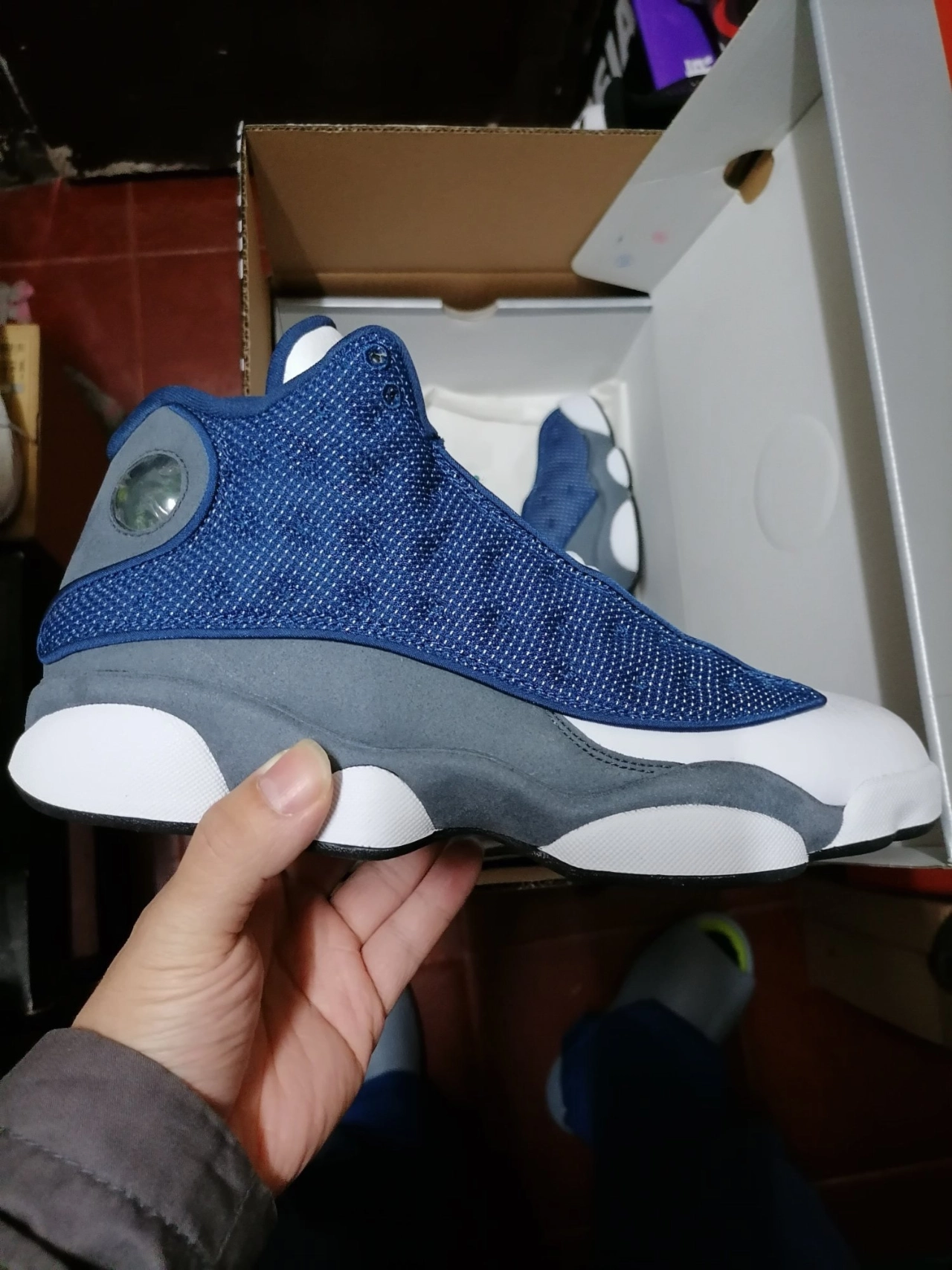 custom review-Jordan Air Jordan 13 Ретро Кремниевый GREY MID Топ Винтажные баскетбольные кроссовки Унисекс Морской синий