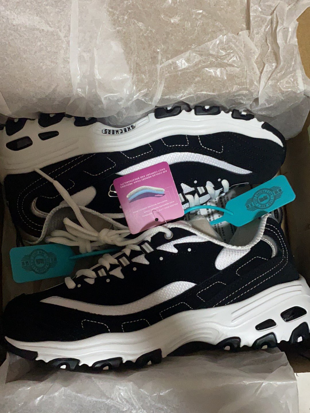 custom review-Skechers D'LITES 1,0 Легкий визуально увеличивает рост Низкий топ Телесный цвет Женские Черный белый