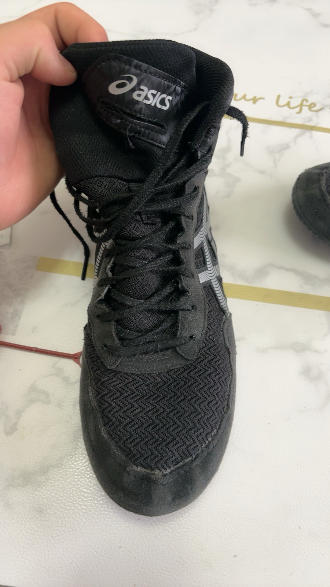 custom review-ASICS Matcontrol 3 Амортизация Износостойкие Высокие Кроссовки для тренировок Мужские Черно-белые