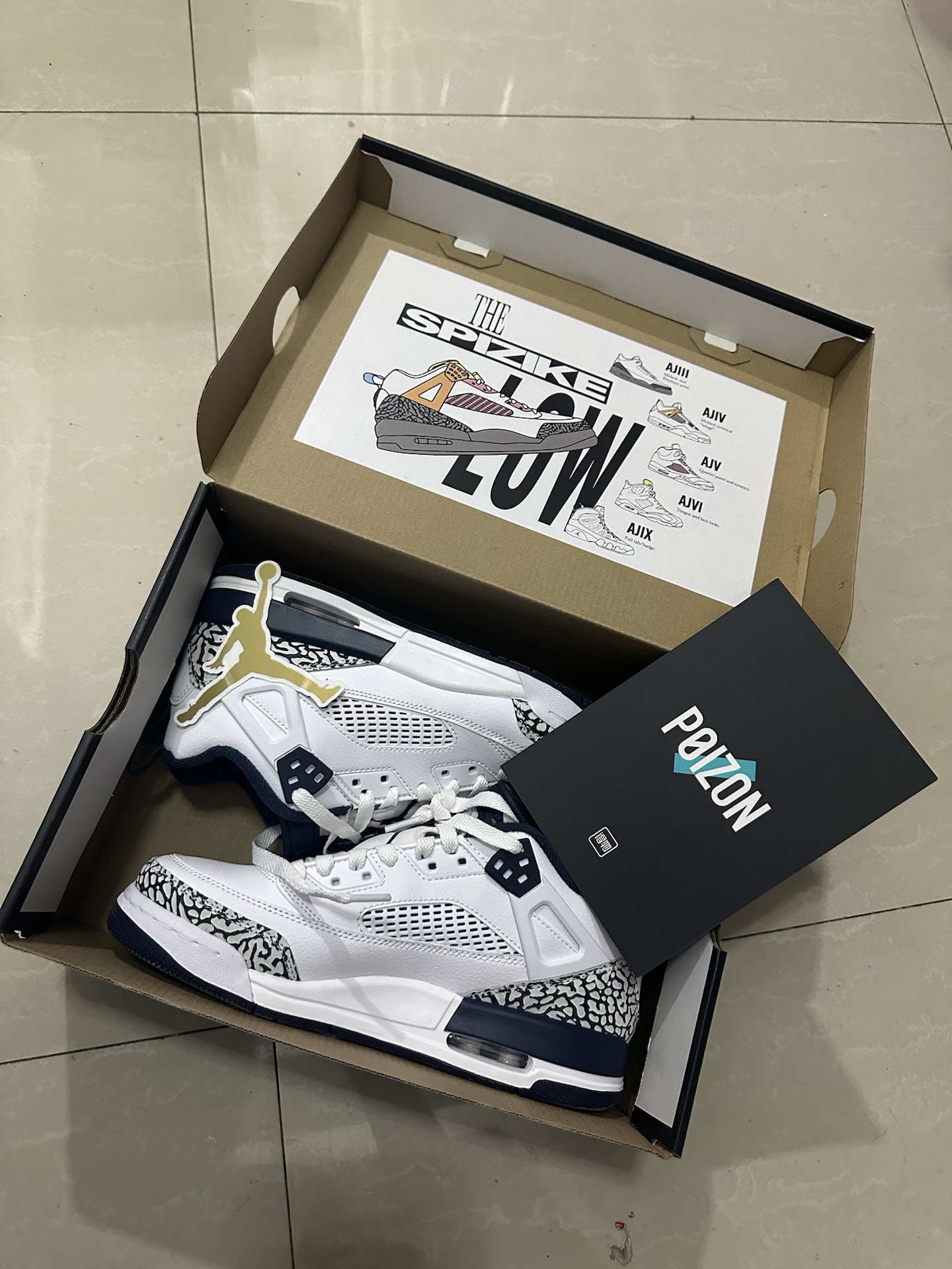 custom review-Джордан Spizike Slip-Resistant Shock Absorbers Низкий Топ Детские Баскетбольные Кроссовки Синий Белый