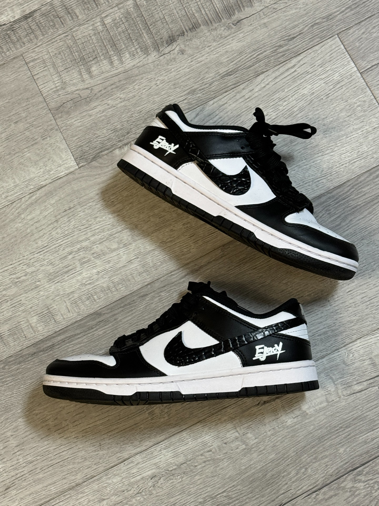 dunk low retroblack panda 潮流派对 质感牛皮鳄鱼纹 黑白熊猫