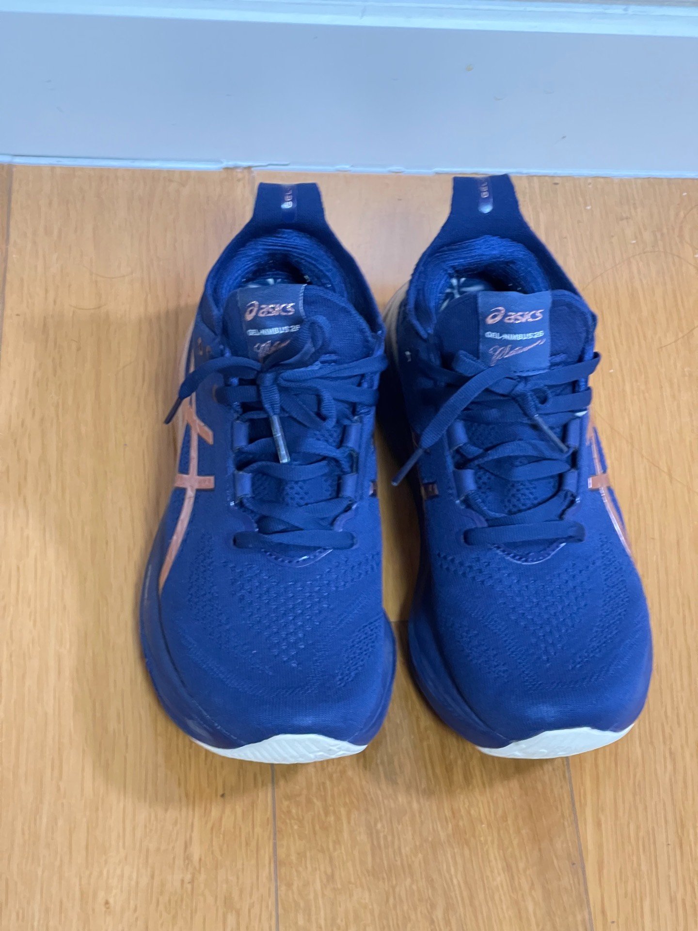 custom review-Asics Gel Nimbus 26 Сетка Устойчивая к истиранию Низкий Топ Беговые кроссовки Женские Синий Золото