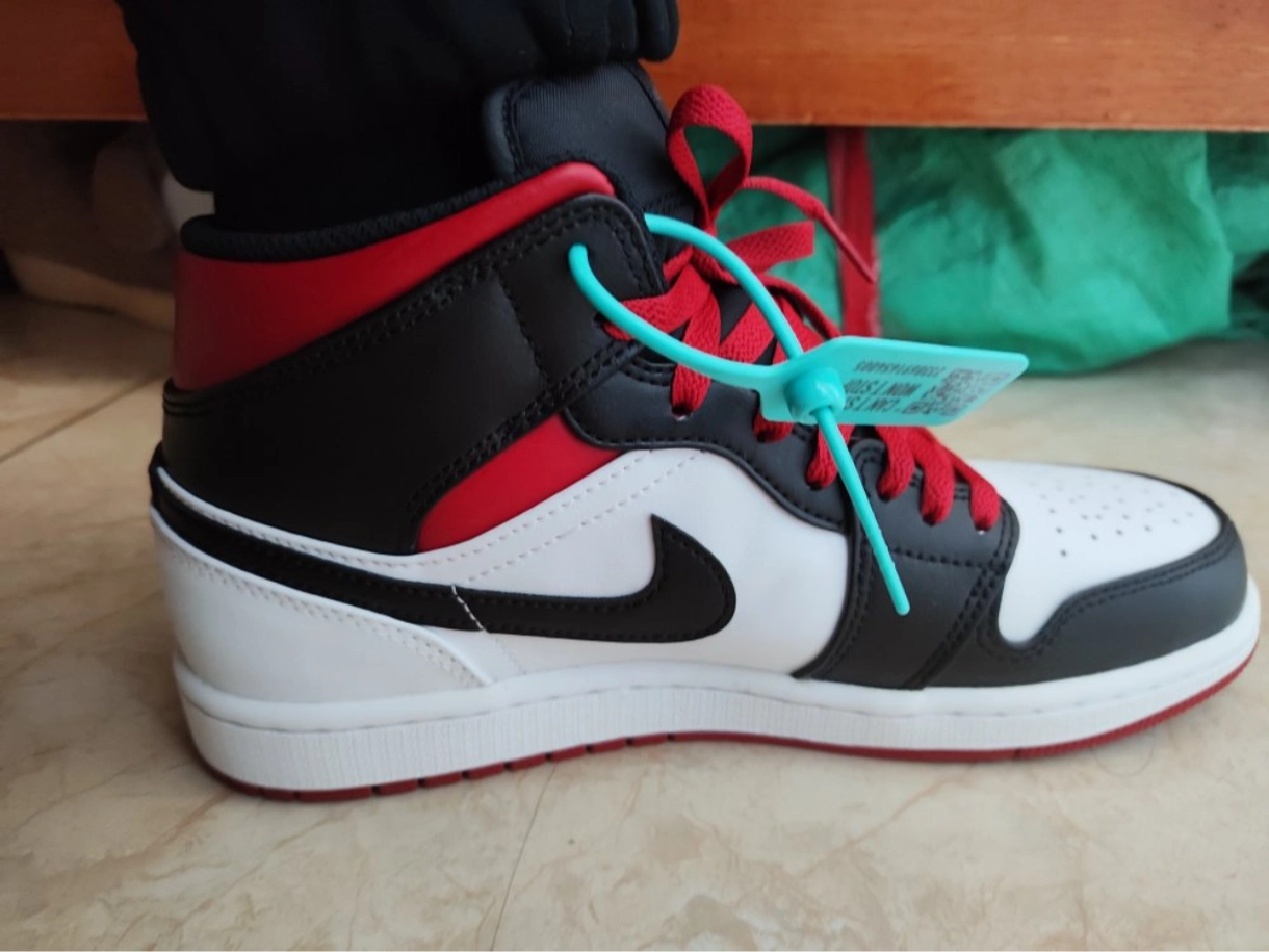 custom review-Jordan Air Jordan 1 MID 'Fitness Red' MID Топ Винтажные баскетбольные кроссовки Мужской Черный Белый Красный