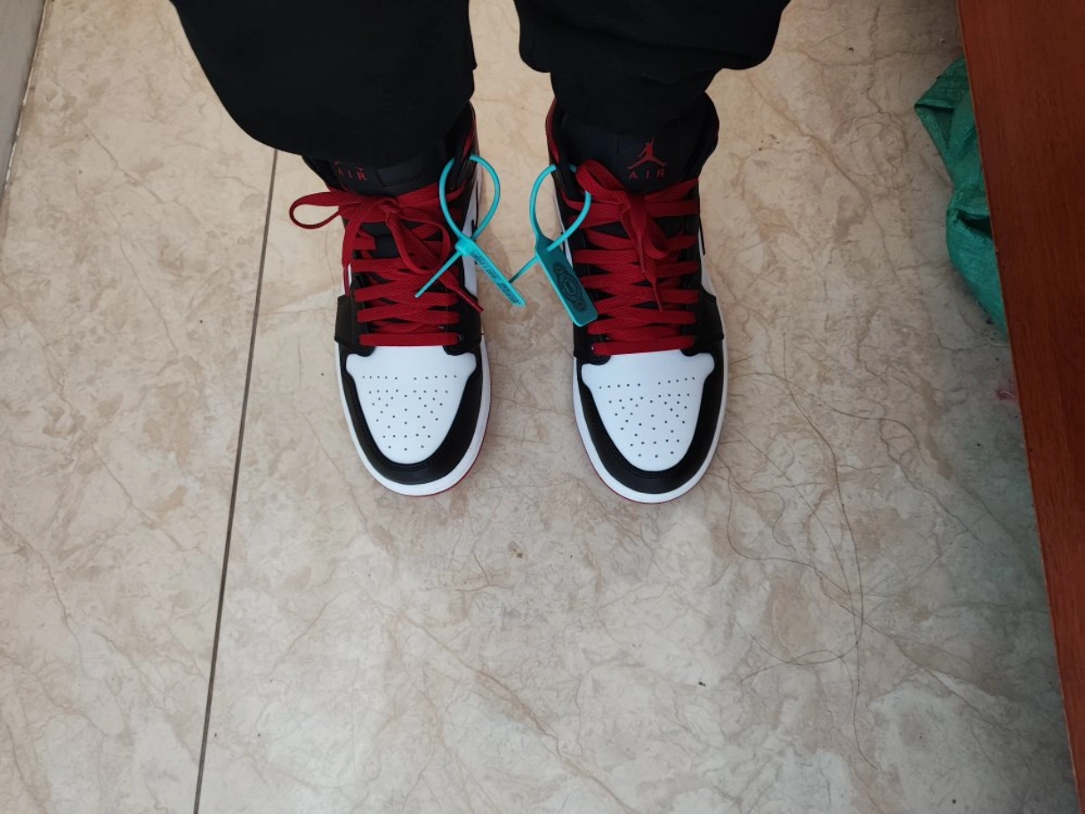 custom review-Jordan Air Jordan 1 MID 'Fitness Red' MID Топ Винтажные баскетбольные кроссовки Мужской Черный Белый Красный