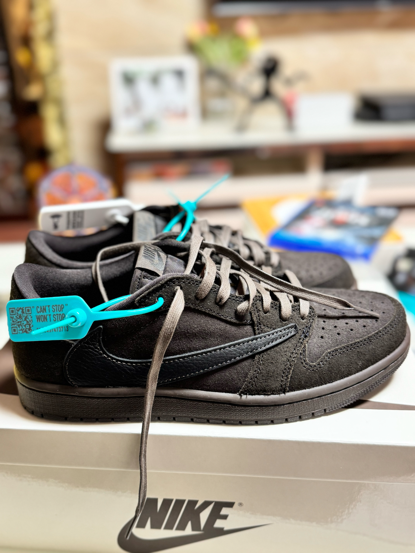 custom review-Travis Scott x Jordan Air Jordan 1 Износостойкий Дышащий Низкий Топ Винтажные Баскетбольные Кроссовки Унисекс Черный Коричневый
