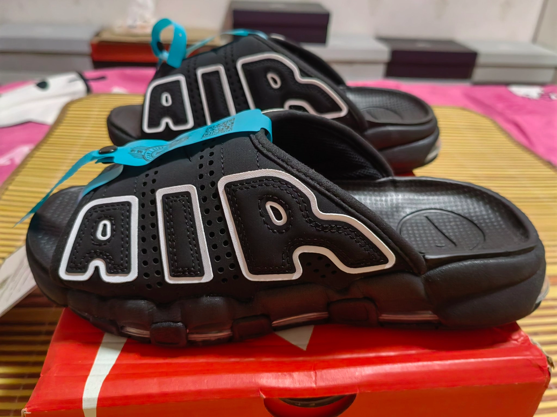 custom review-Nike Air More Uptempo Slip Resistant Abrasion Resistant Слипоны Мужской Черный