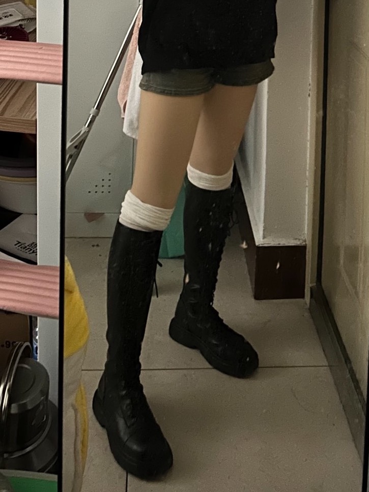 custom review-Daphne ПУ (полиуретан) Высокие сапоги на колено Женские Черные
