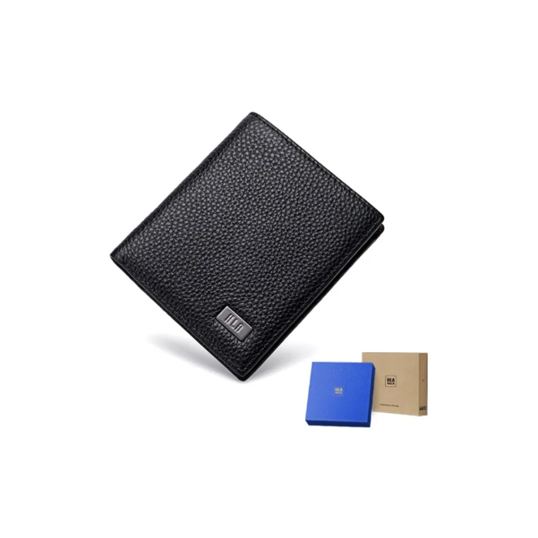 custom review-HLA Коровья кожа Складной Универсальный Кошелек Унисекс Черный