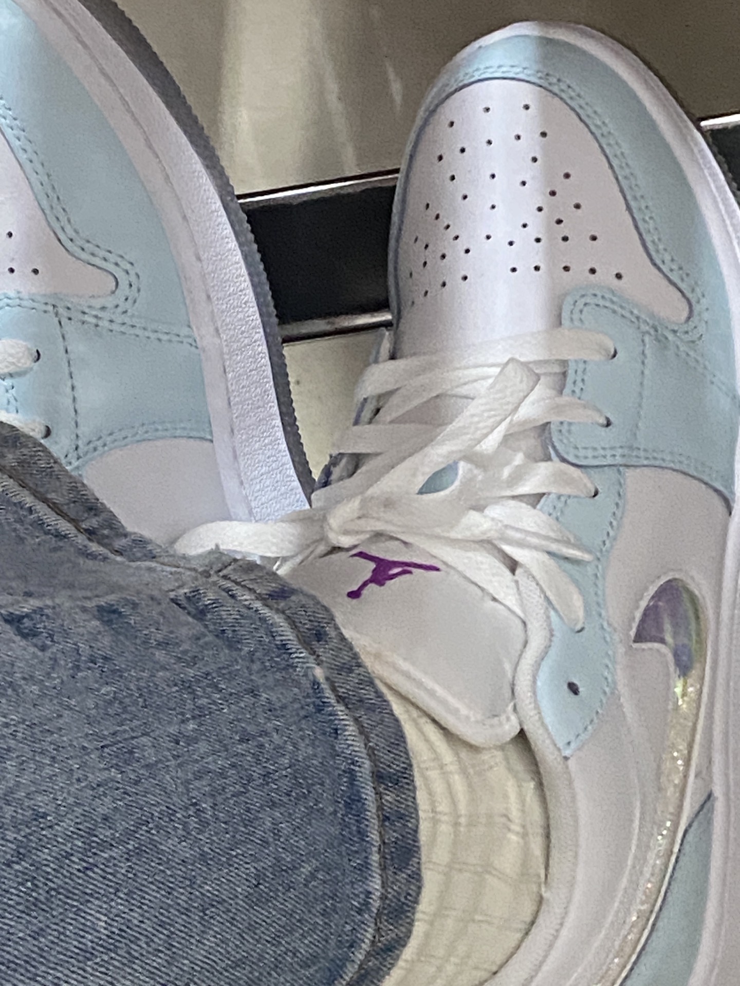 custom review-Jordan Air Jordan 1 Low SE Устойчивый к истиранию Низкий Топ Детские Баскетбольные Кроссовки Белый Синий