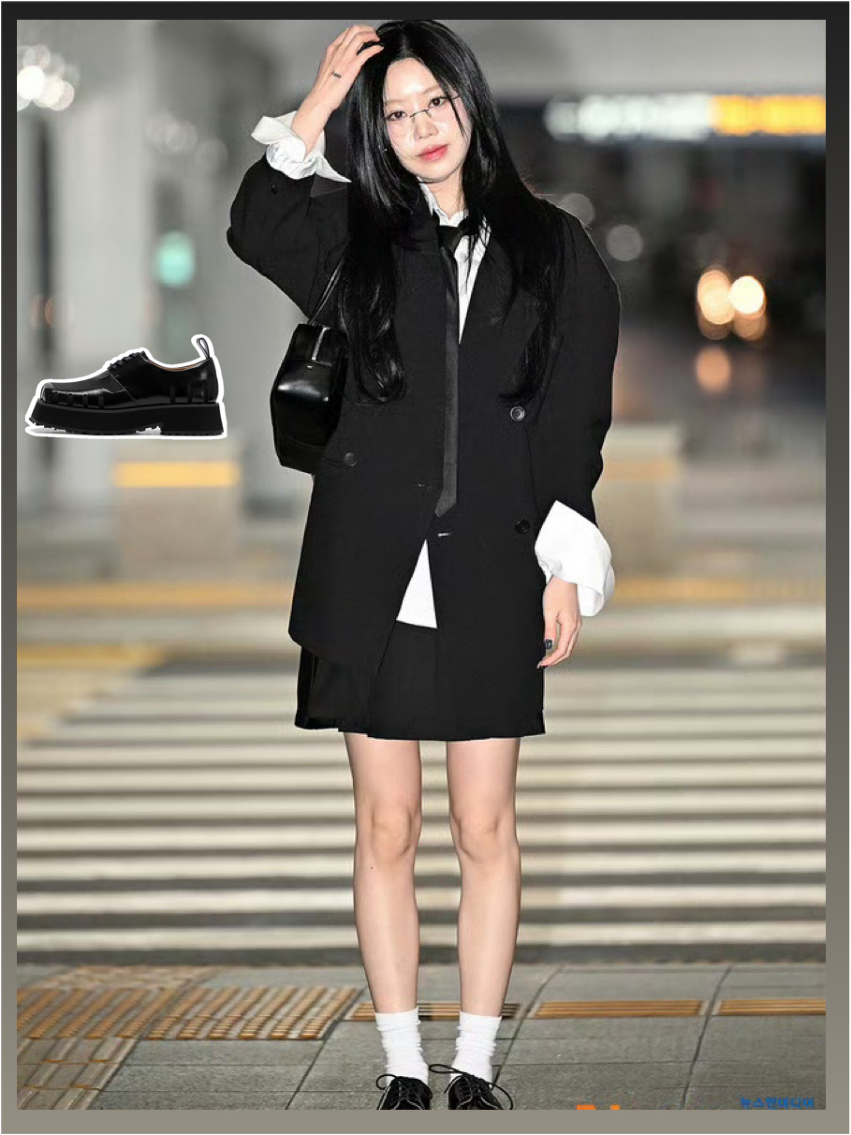 徐穗珍机场身穿黑色西装 高冷性感  鞋: #lost in echo   @得物app