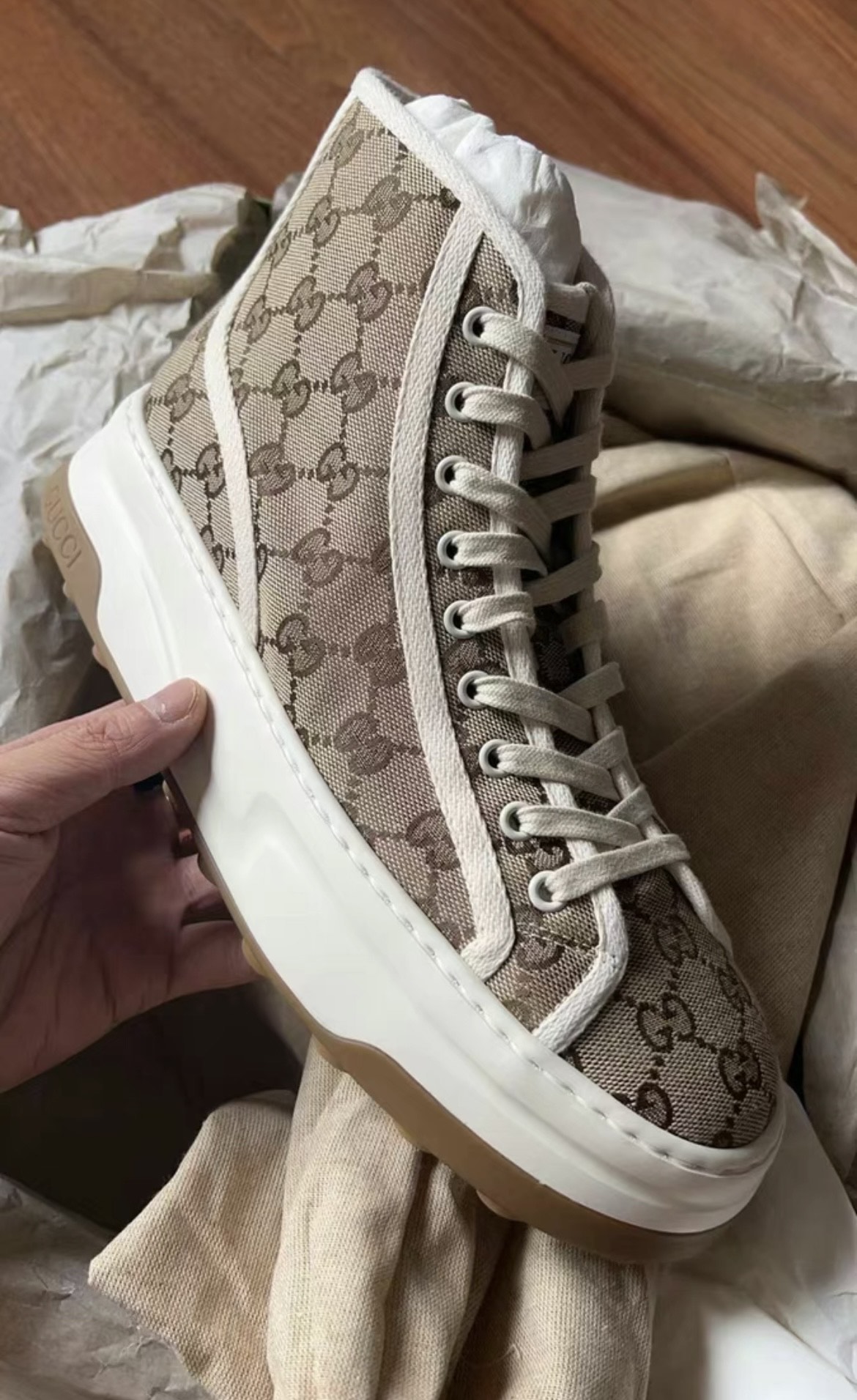 custom review-GUCCI Высокие Топы Стильные Скейтбординг Мужские Бежевые