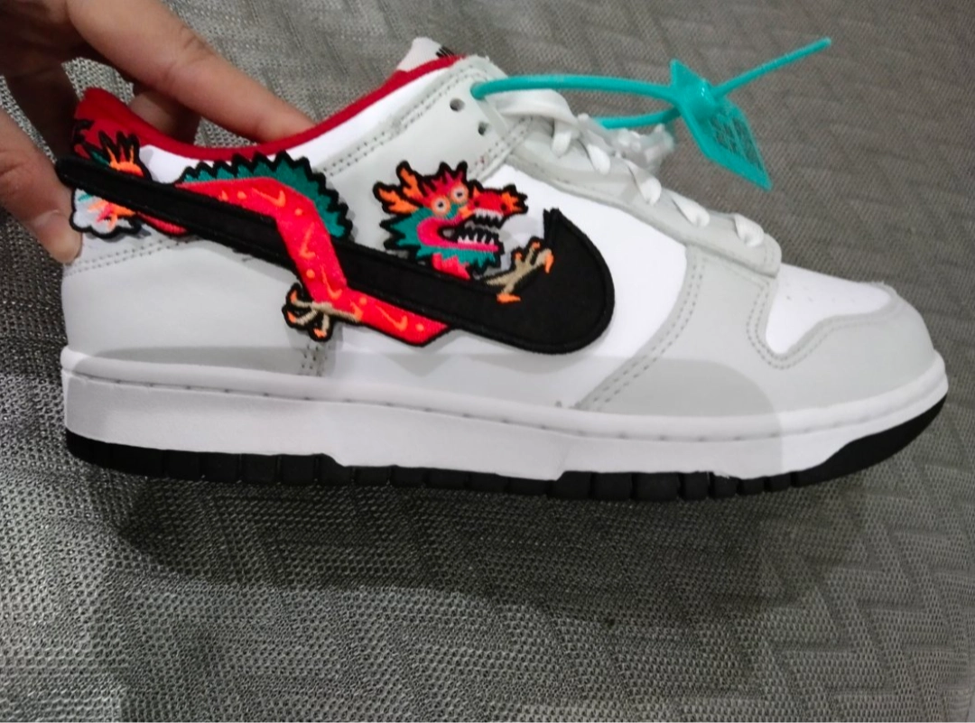 custom review-Nike Dunk 'Год дракона' Slip-resistant Low Top Детские Скейтбординги Серый