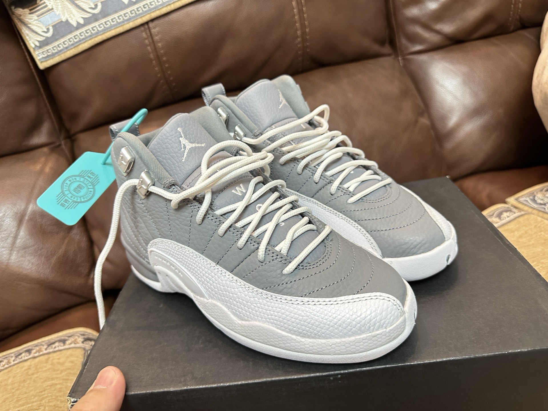 custom review-Jordan Air Джордан 12 Ретро Высокие Детские Баскетбольные Кроссовки Синие Белые