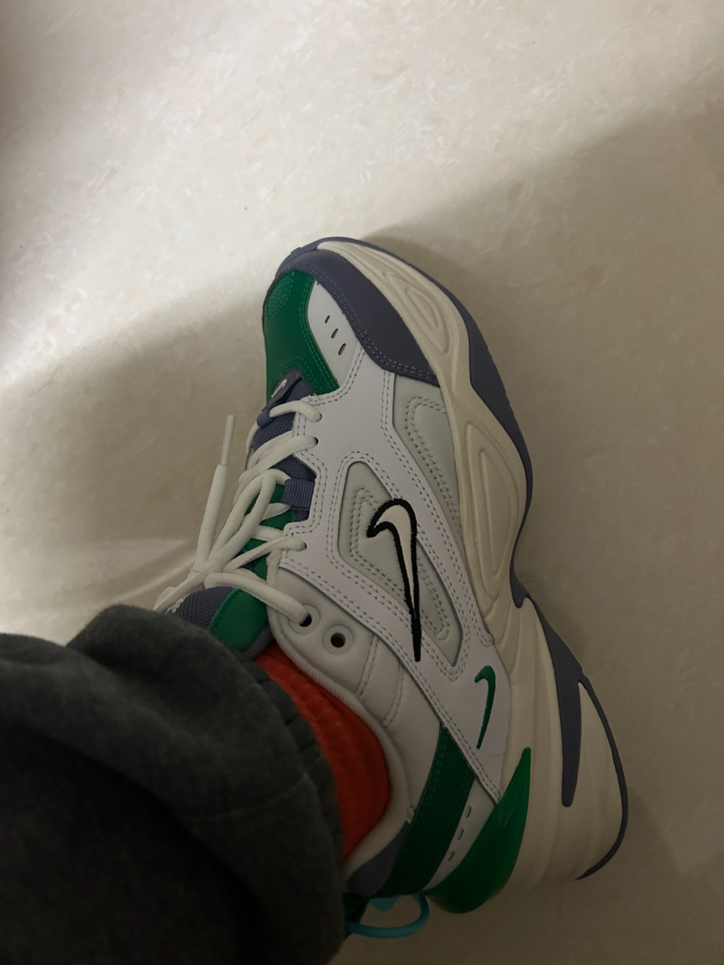custom review-Nike M2K Tekno Low Топ Толстая подошва Кроссовки Унисекс Серый Зеленый