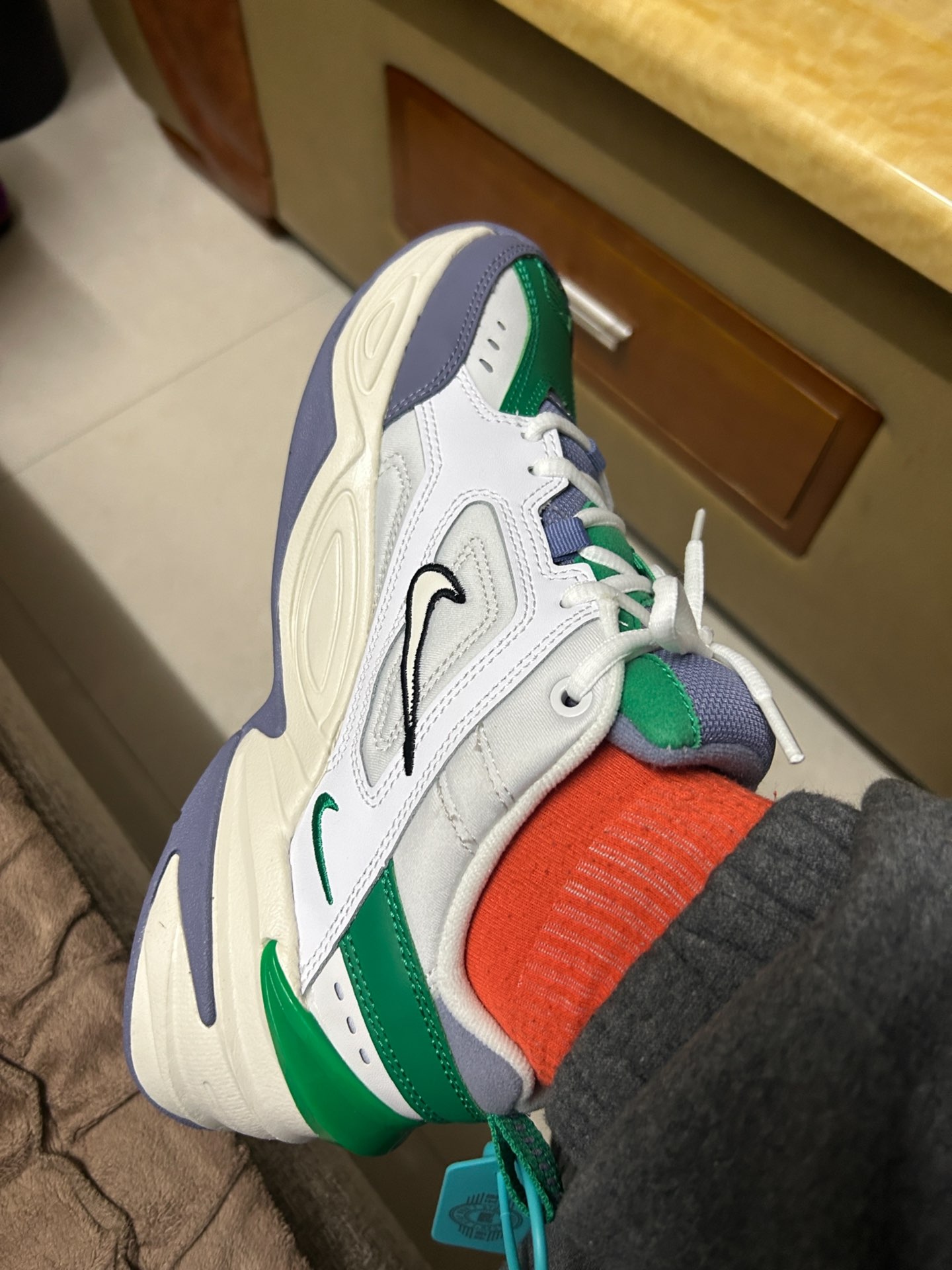 custom review-Nike M2K Tekno Low Топ Толстая подошва Кроссовки Унисекс Серый Зеленый